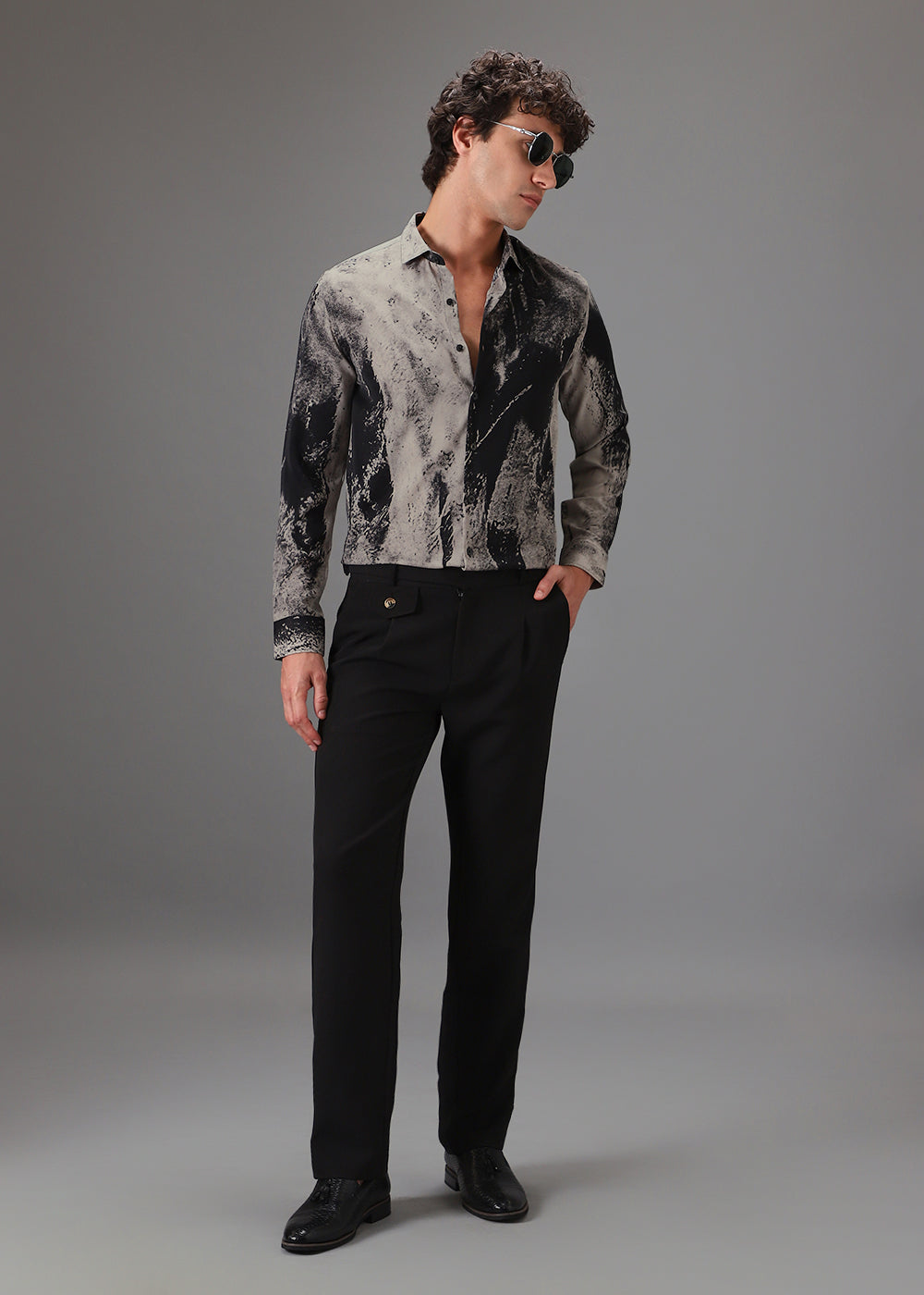 Beige Black Abstract Printed Shirt