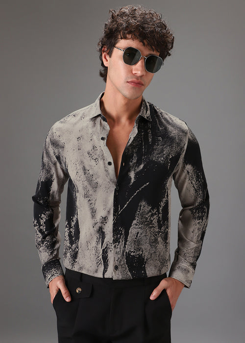 Beige Black Abstract Printed Shirt