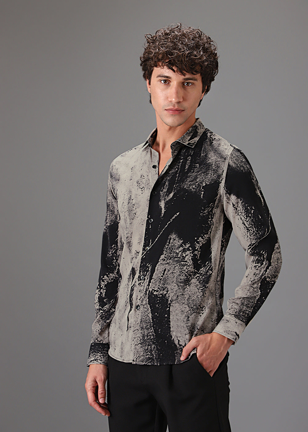 Beige Black Abstract Printed Shirt