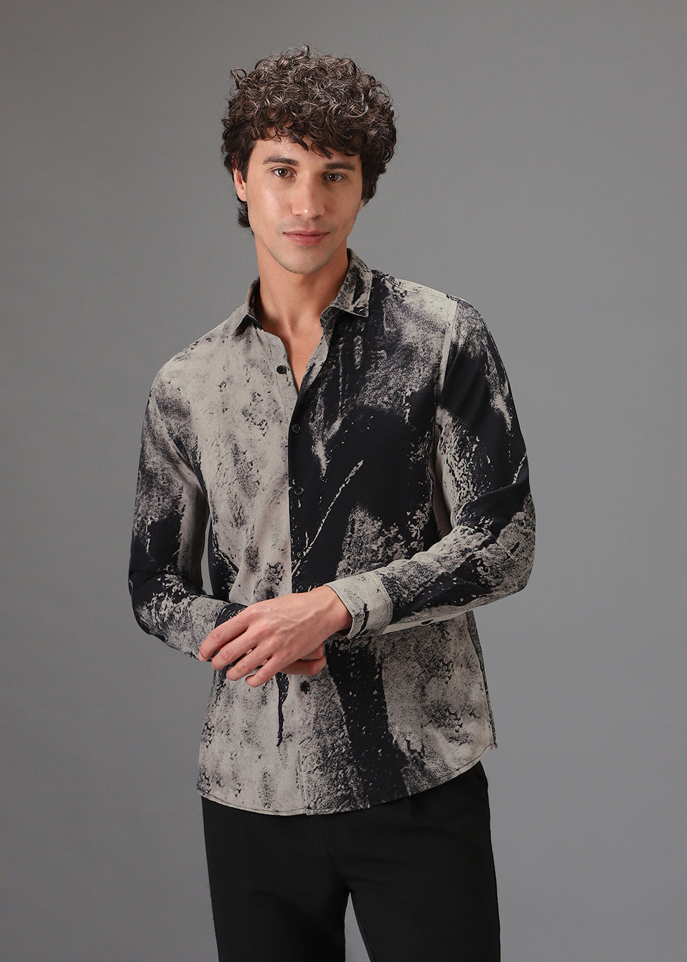 Beige Black Abstract Printed Shirt