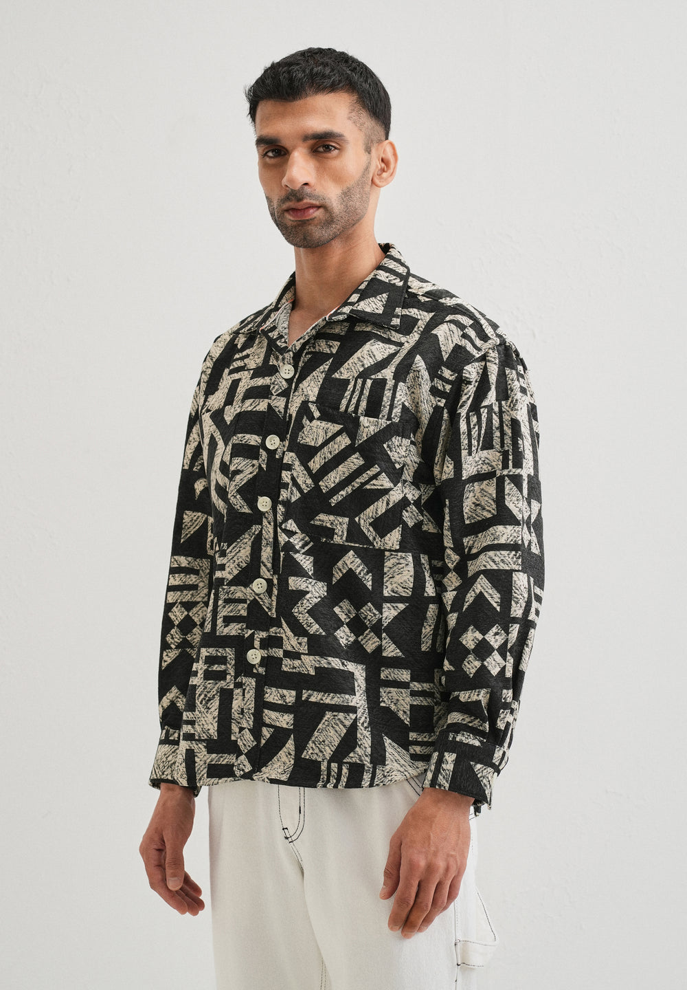 Beige Black Regular Fit Shacket