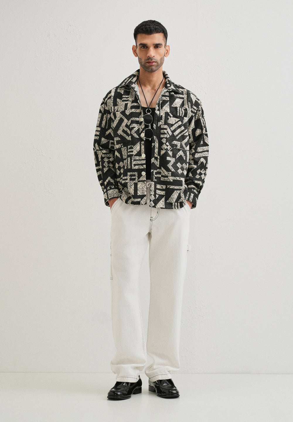 Beige Black Regular Fit Shacket