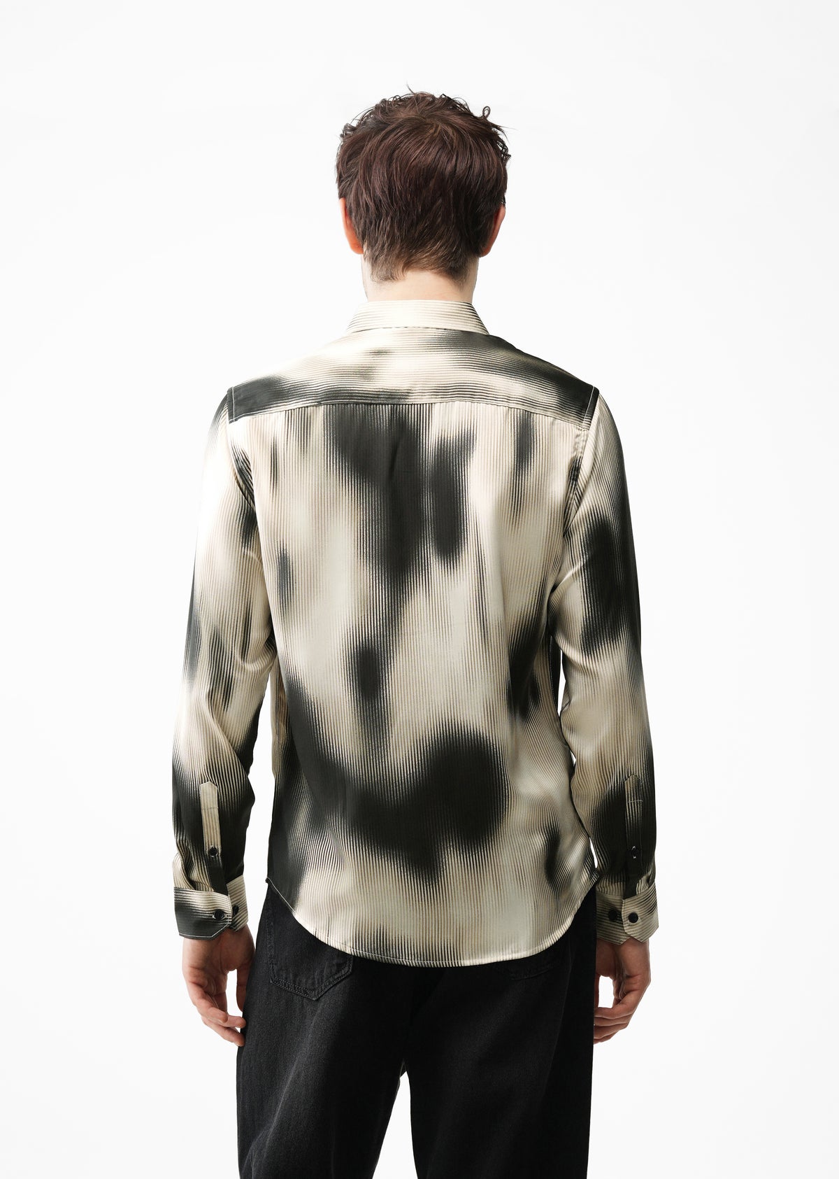 Beige & Black Abstract Stripe Printed Shirt