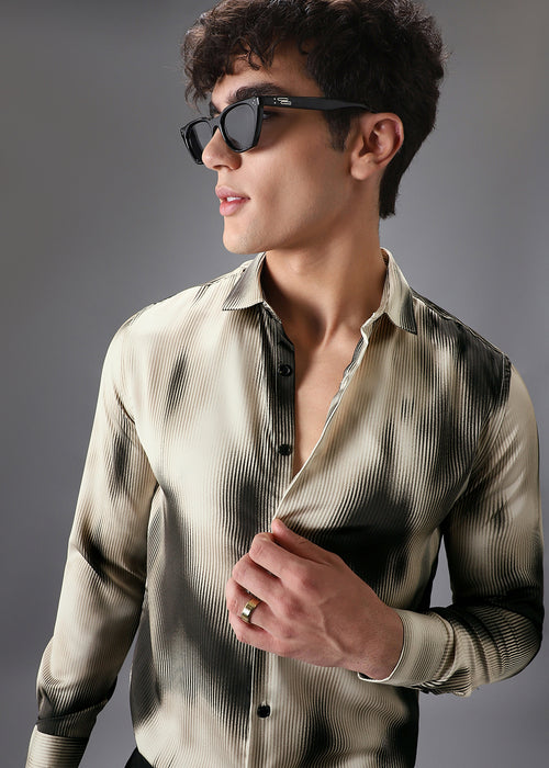 Beige Black Stripe Abstract Printed Shirt