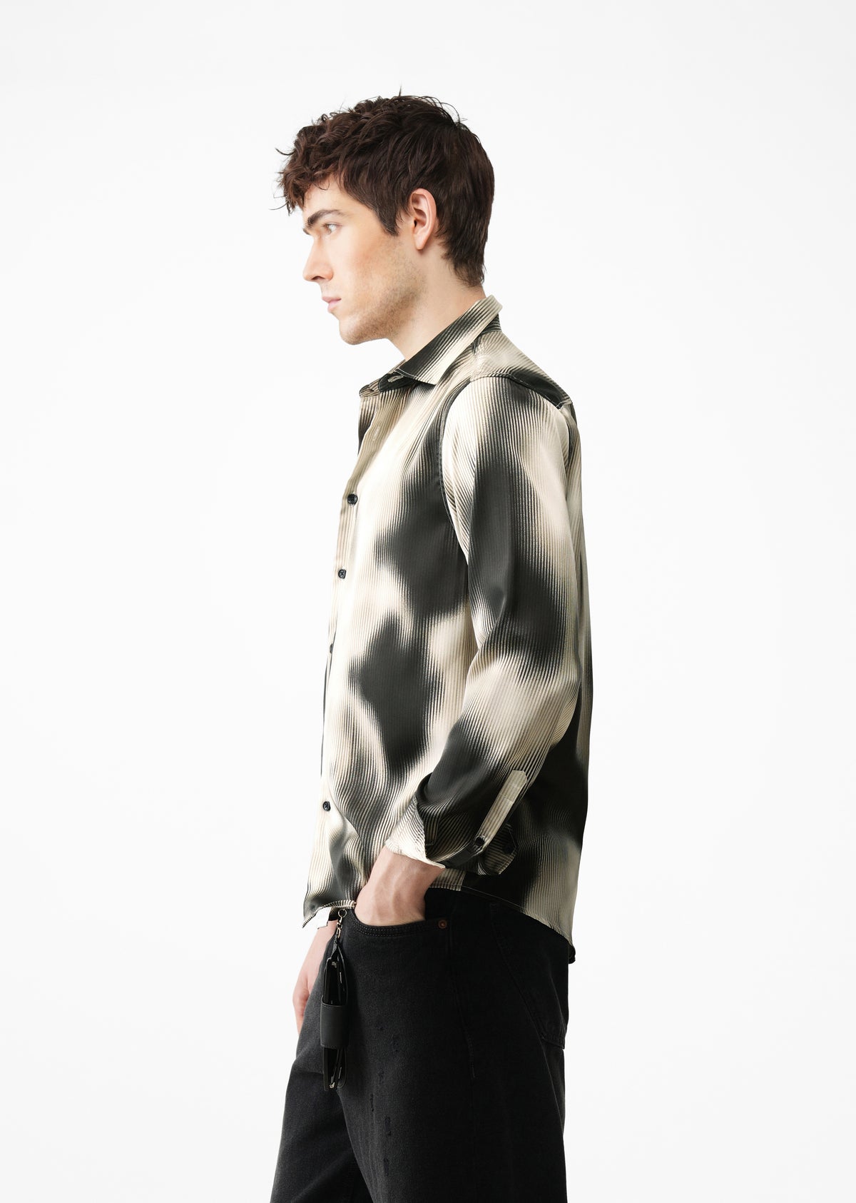 Beige & Black Abstract Stripe Printed Shirt