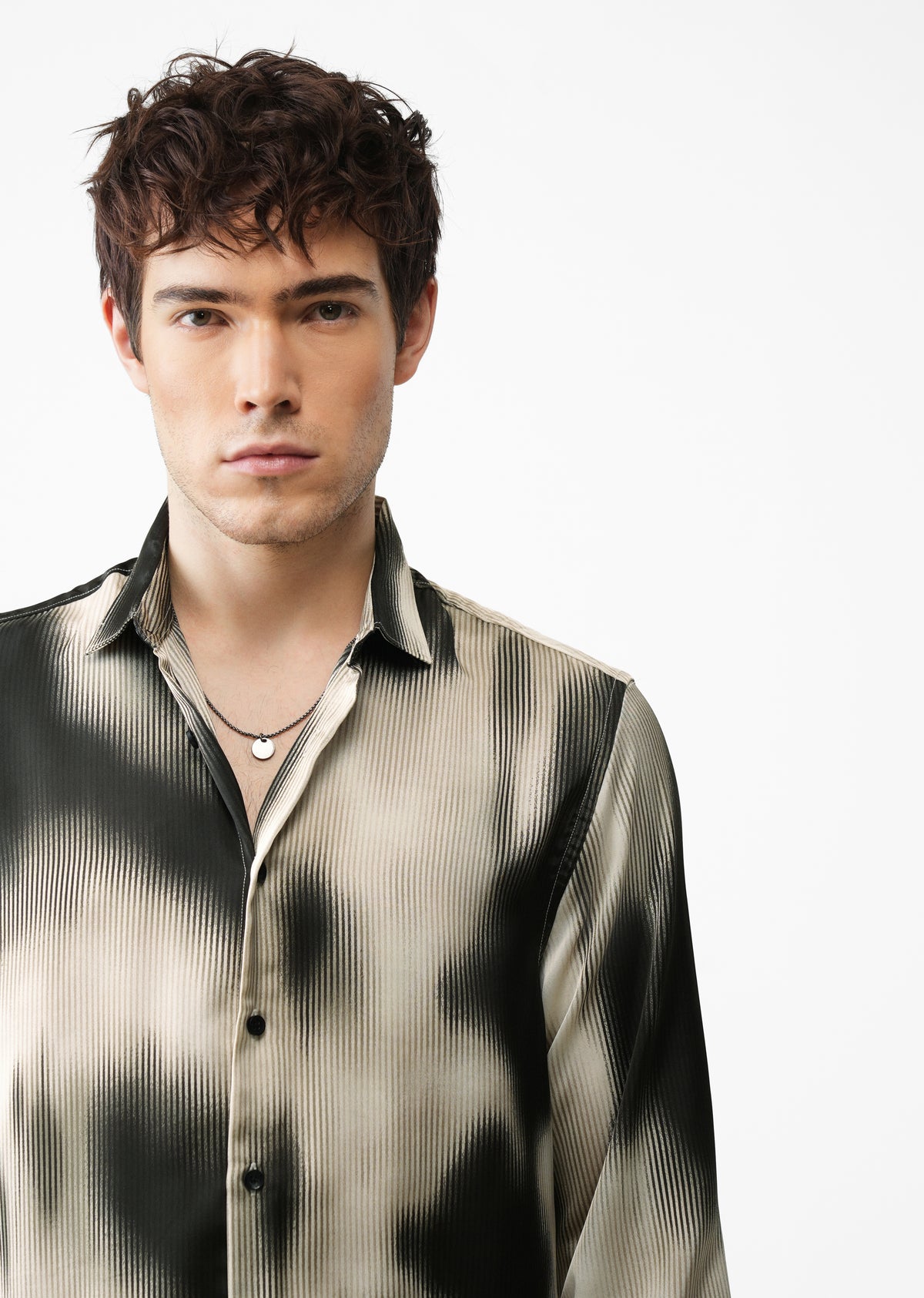 Beige & Black Abstract Stripe Printed Shirt