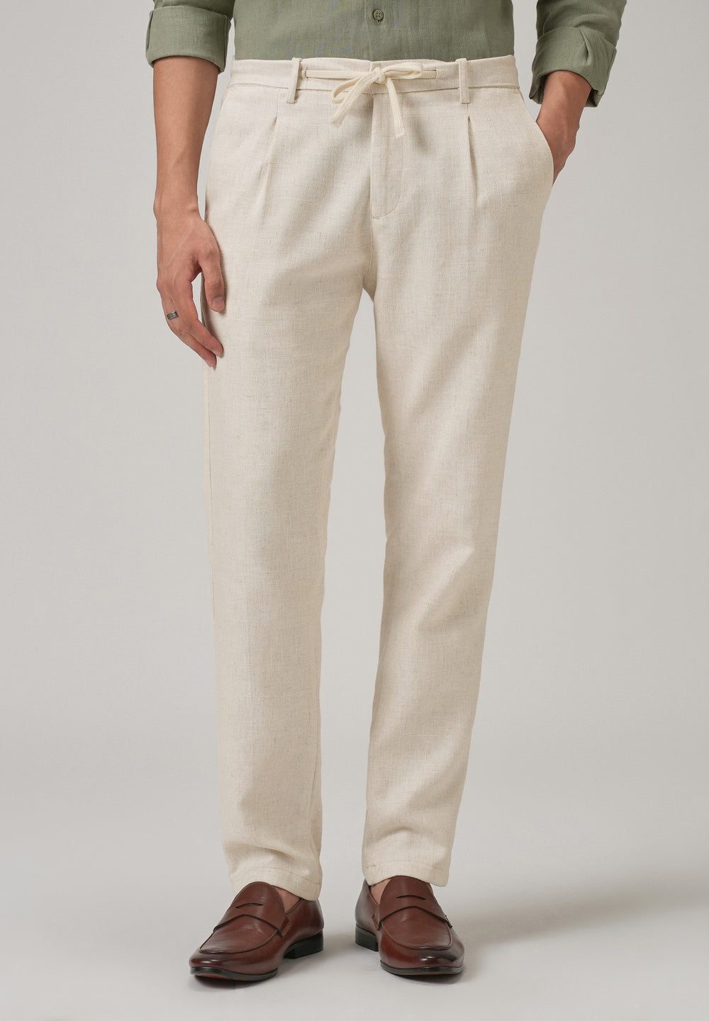 Beige Blended Linen Pant