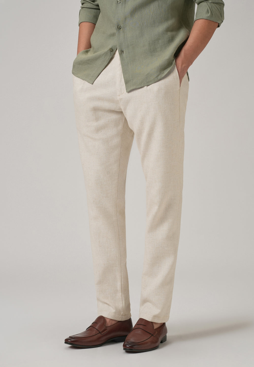 Beige Blended Linen Pant