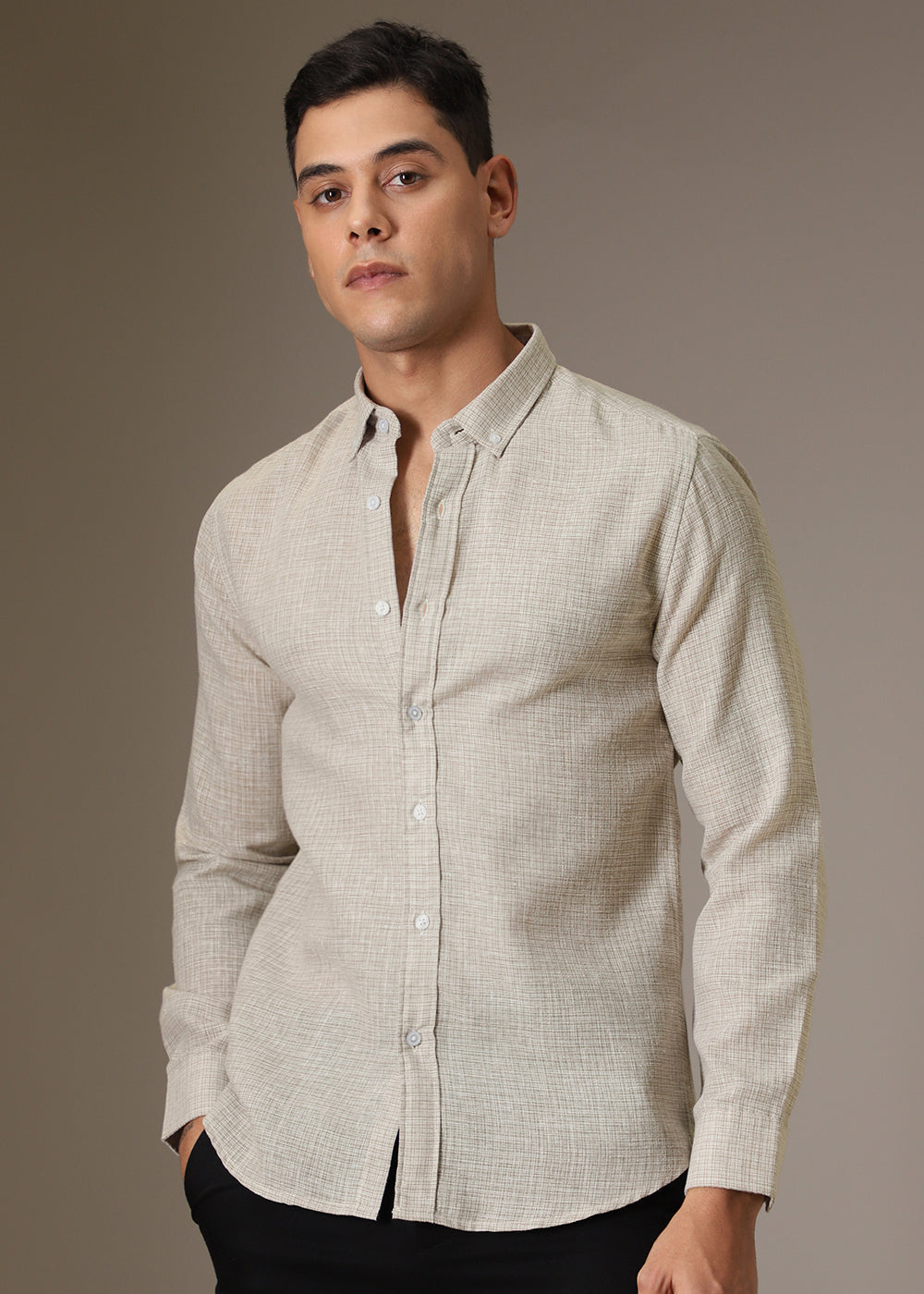 Beige Blended Linen Shirt