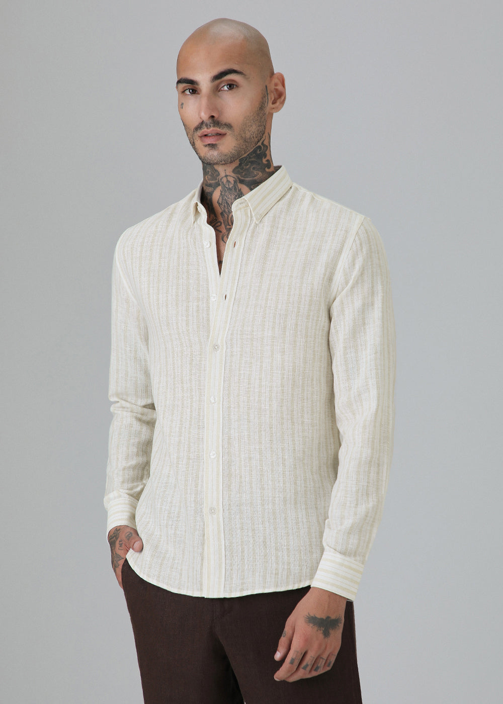 Beige Linen Stripe Shirt