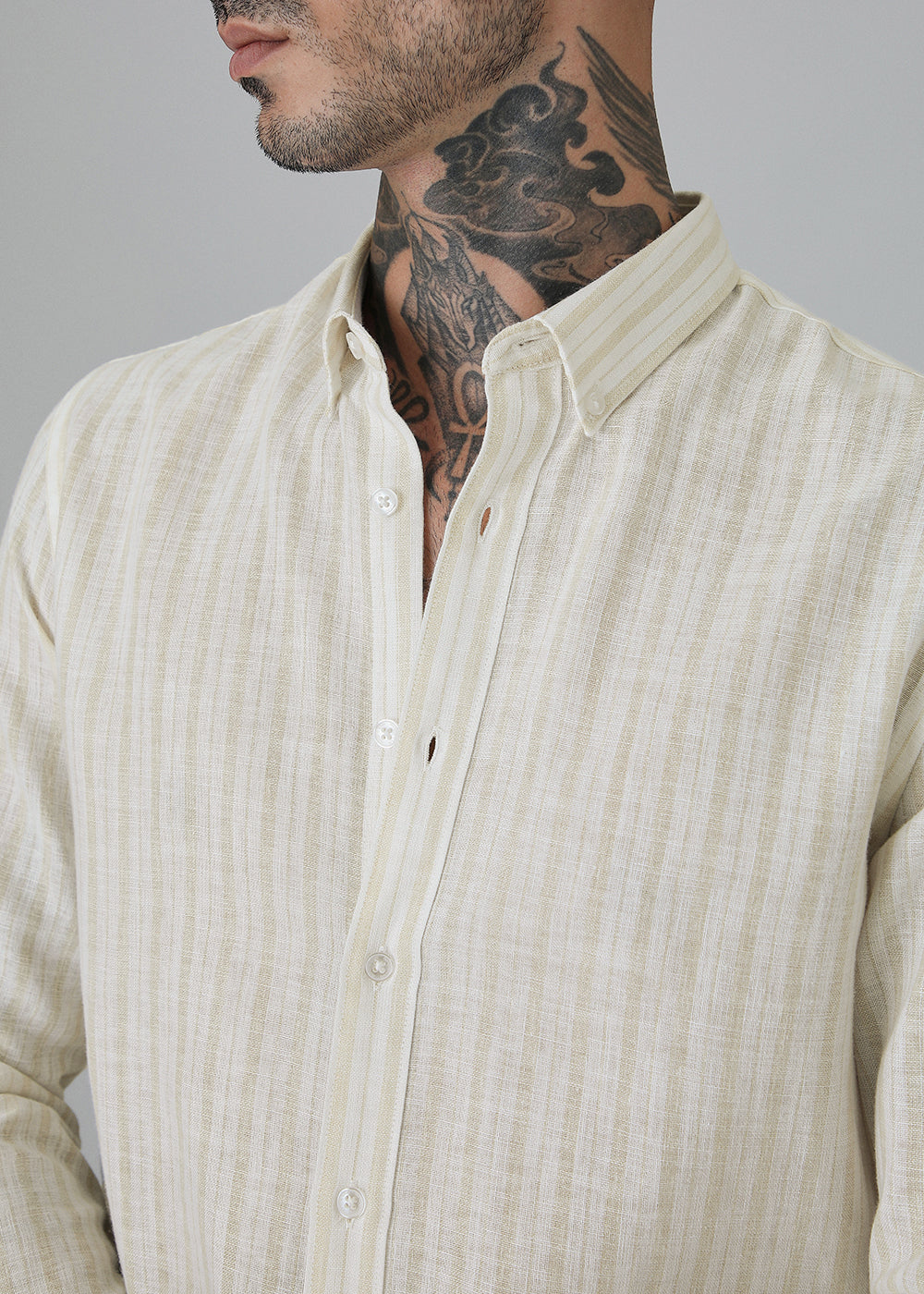 Beige Linen Stripe Shirt