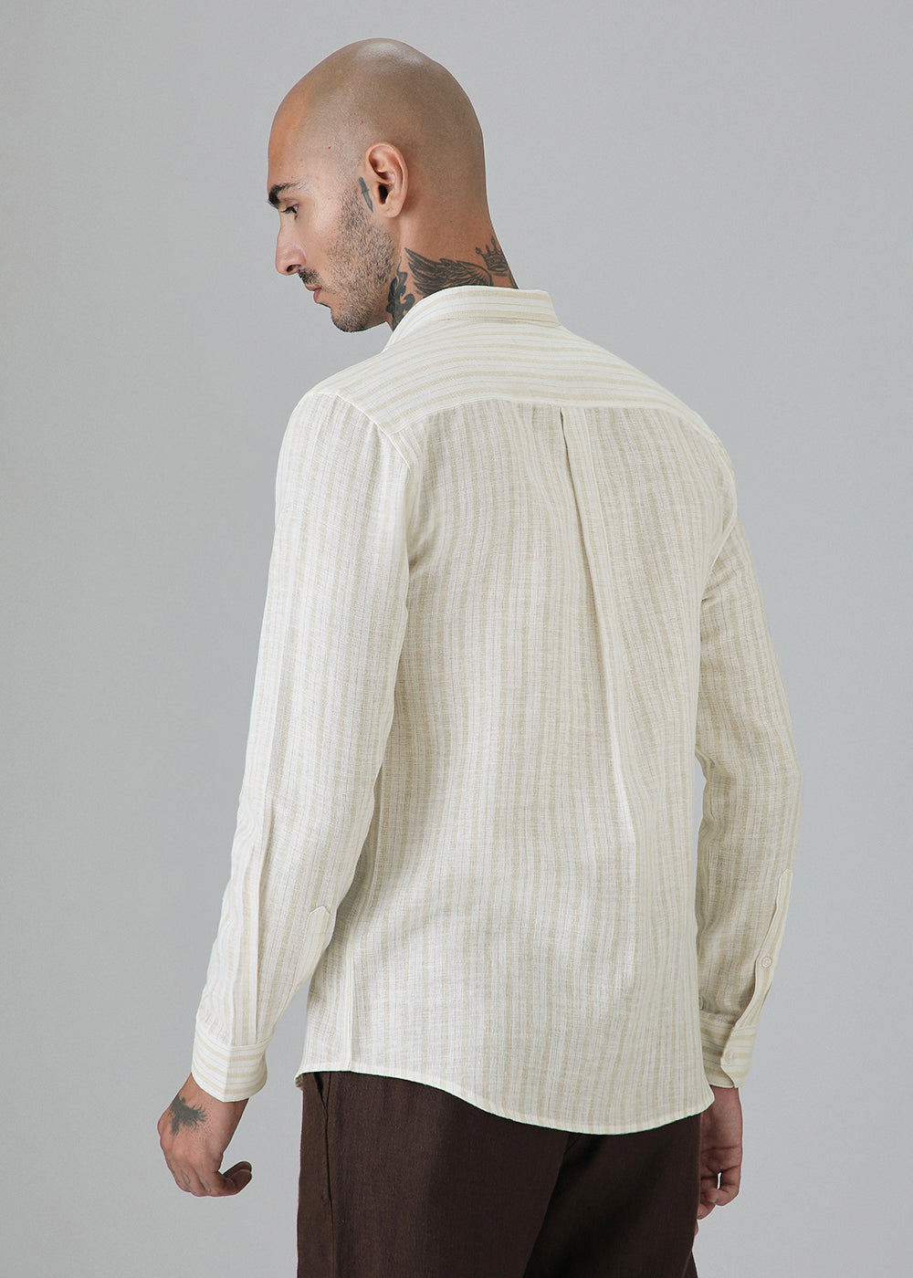 Beige Linen Stripe Shirt