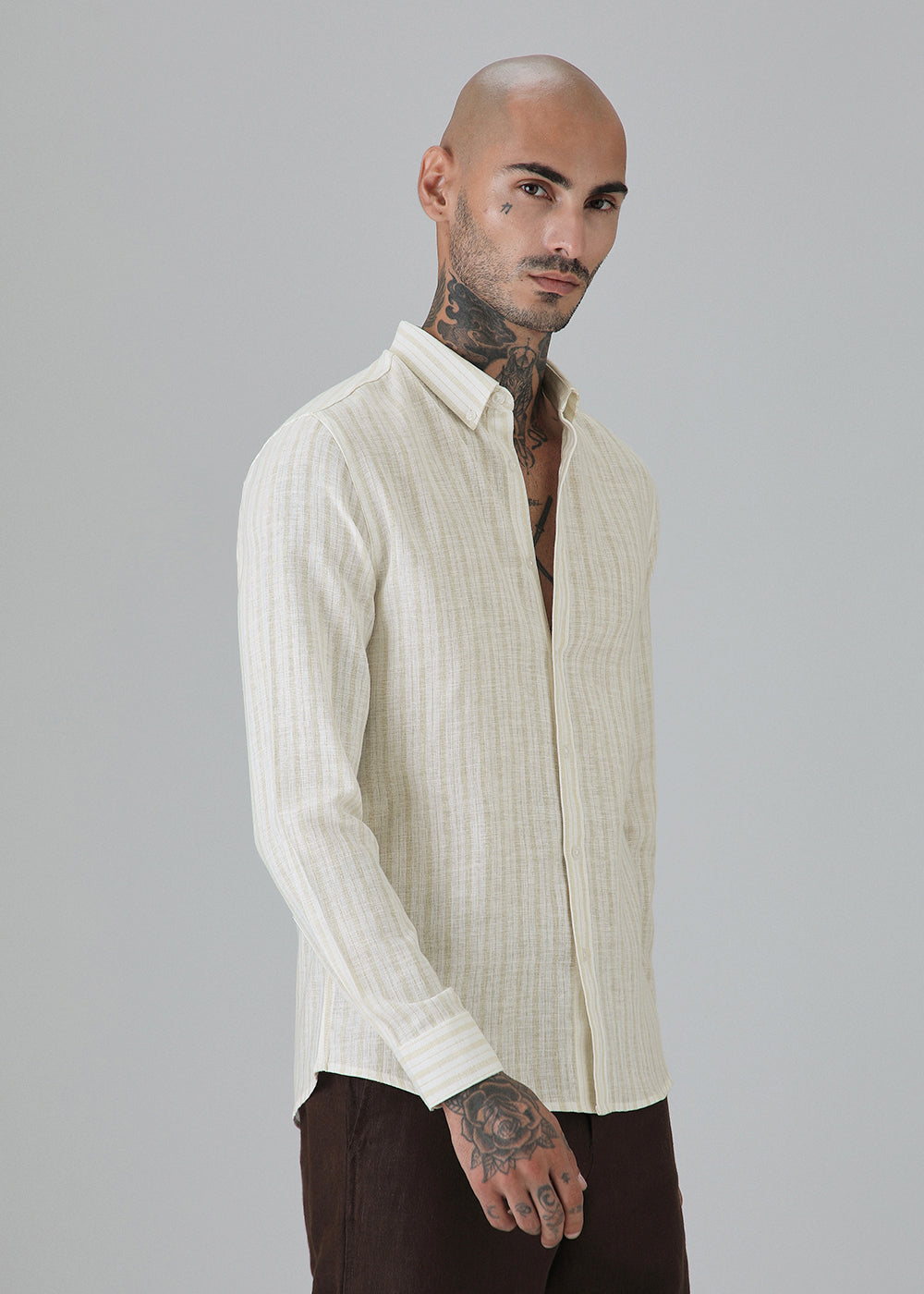 Beige Linen Stripe Shirt