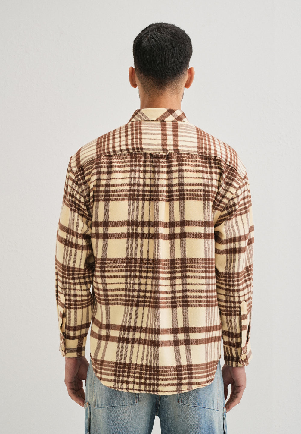 Beige Checked Relaxed Fit Shacket