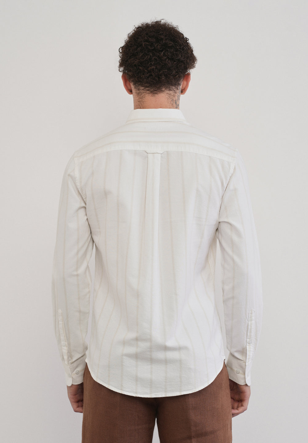 Beige Cluster Stripe Cotton Shirt