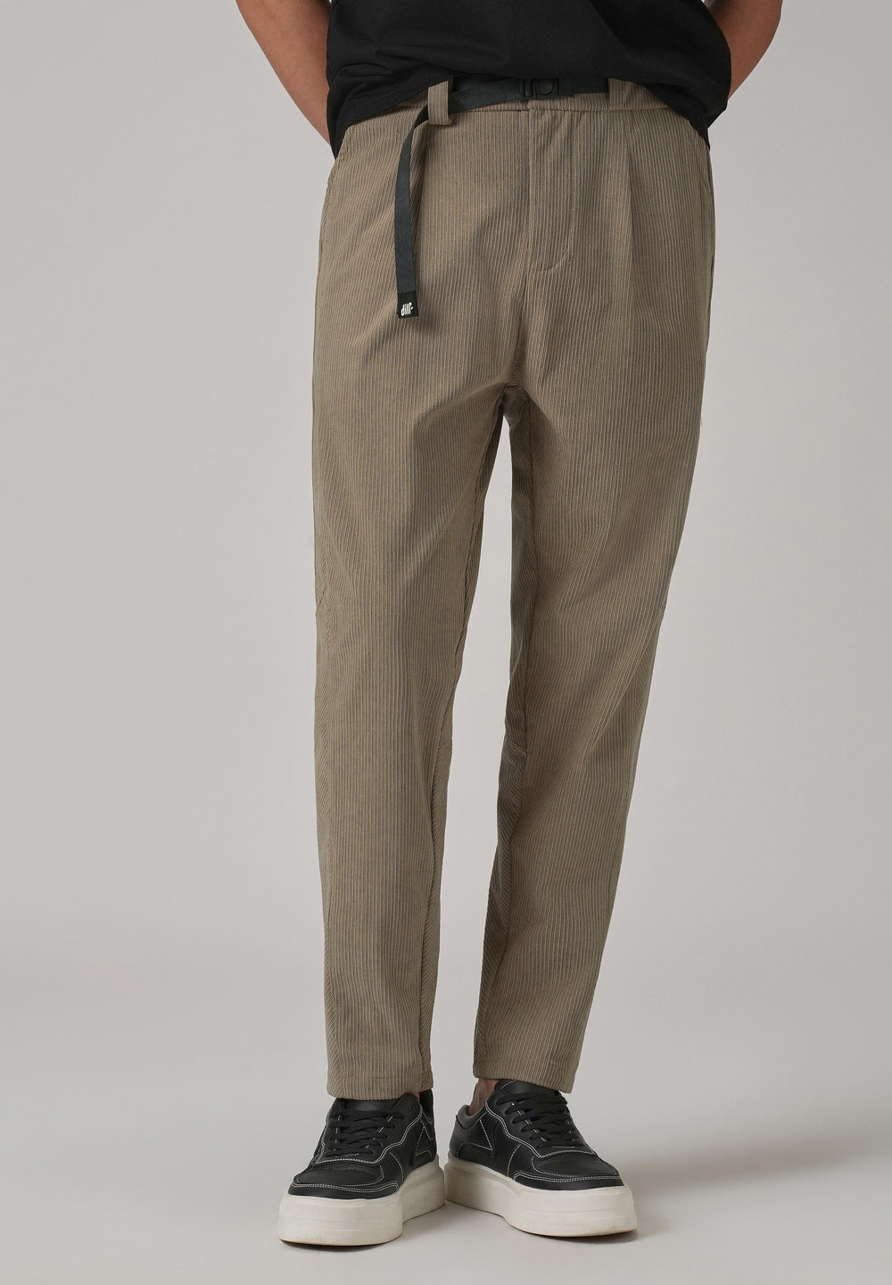 Beige Corduroy Belted Pant