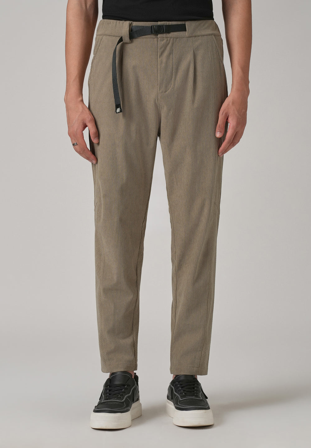 Beige Corduroy Belted Pant