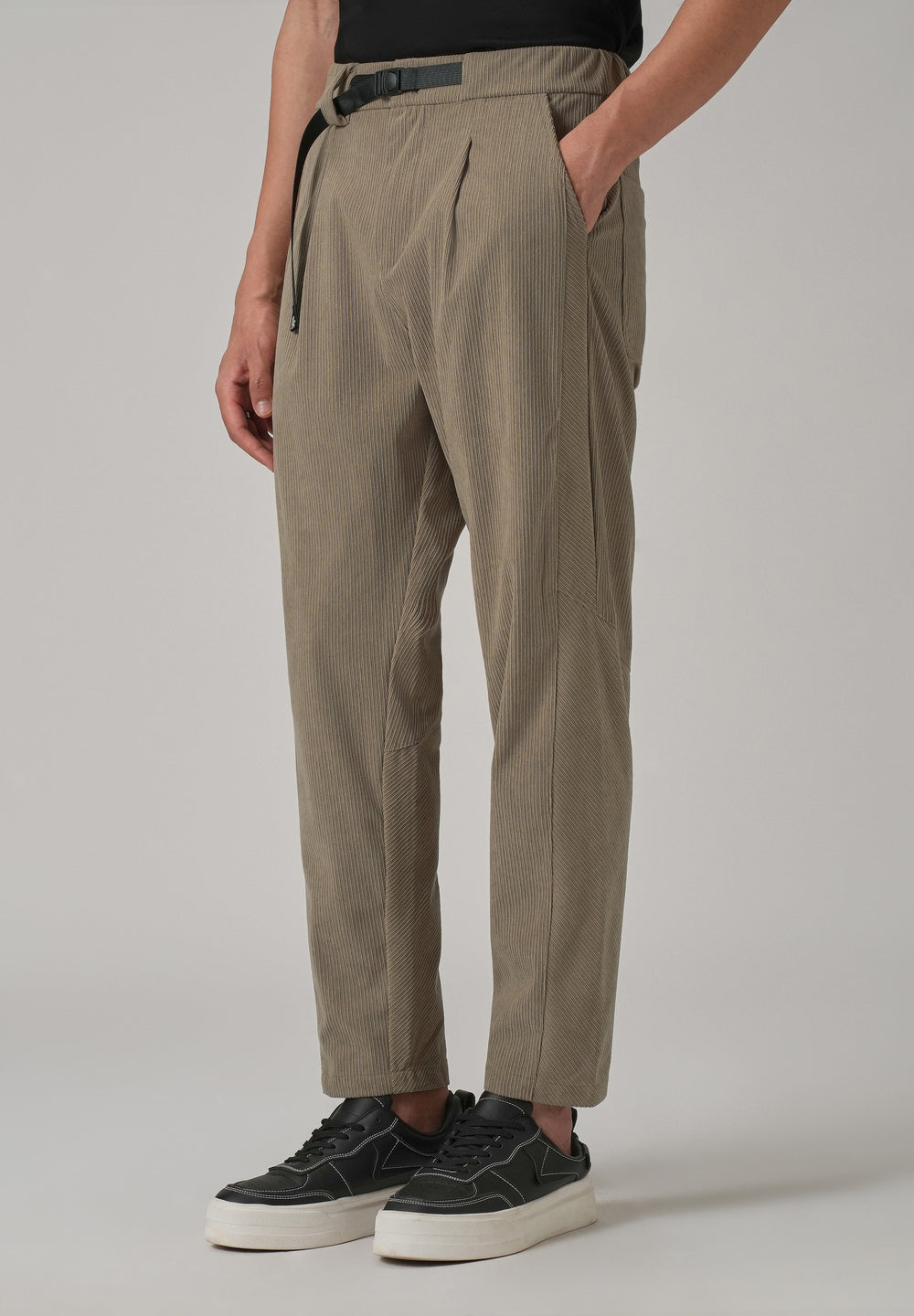 Beige Corduroy Belted Pant