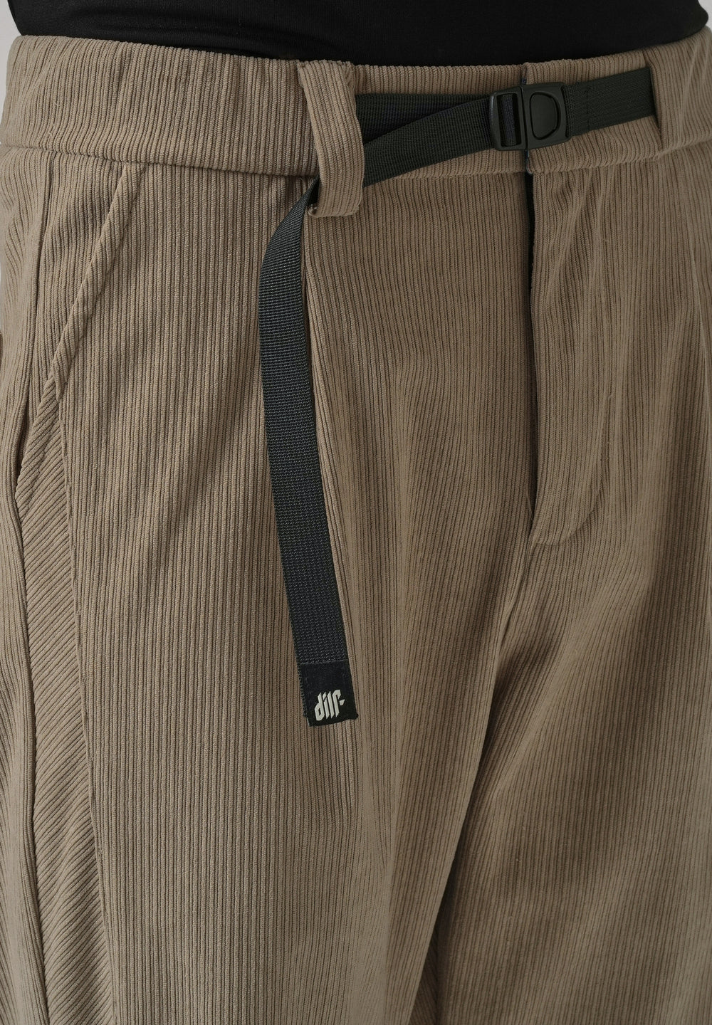 Beige Corduroy Belted Pant