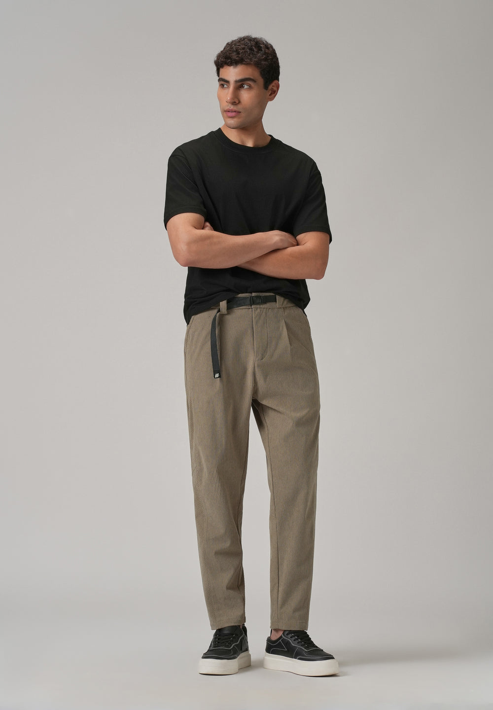 Beige Corduroy Belted Pant