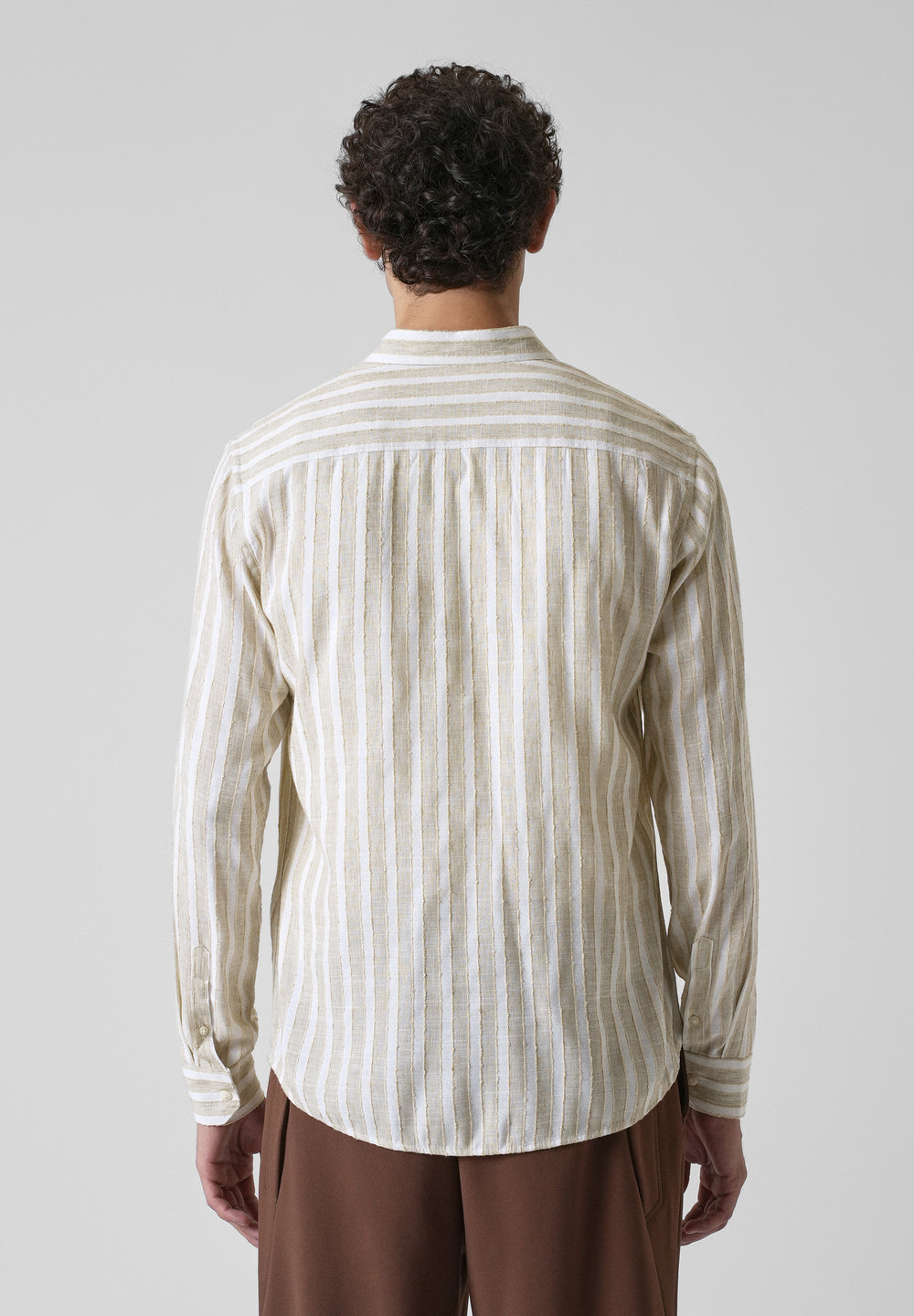 Beige Blended Cotton Striped Shirt