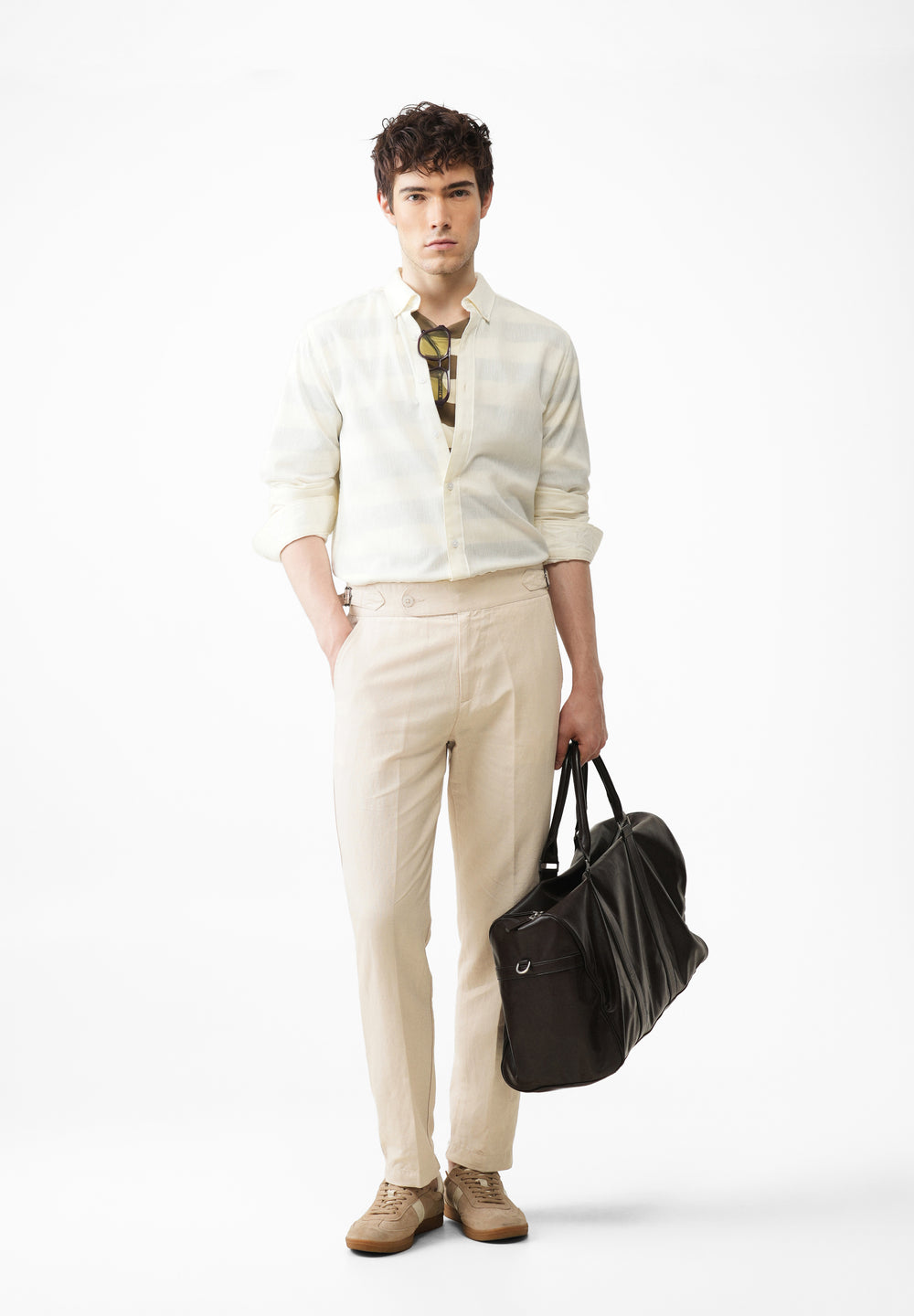 Beige Cotton Linen Gurkha Pant