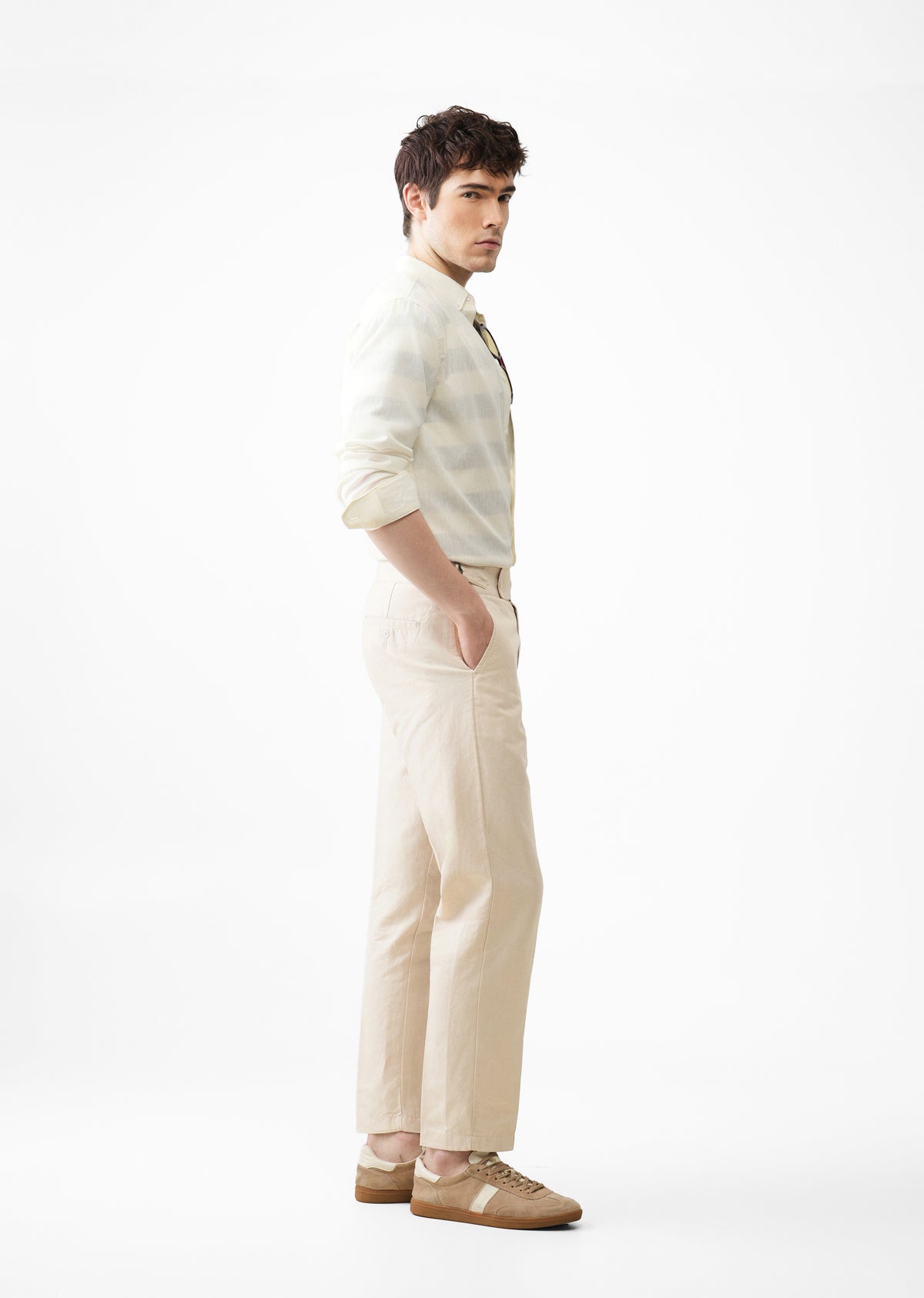 Beige Cotton Linen Gurkha Pant