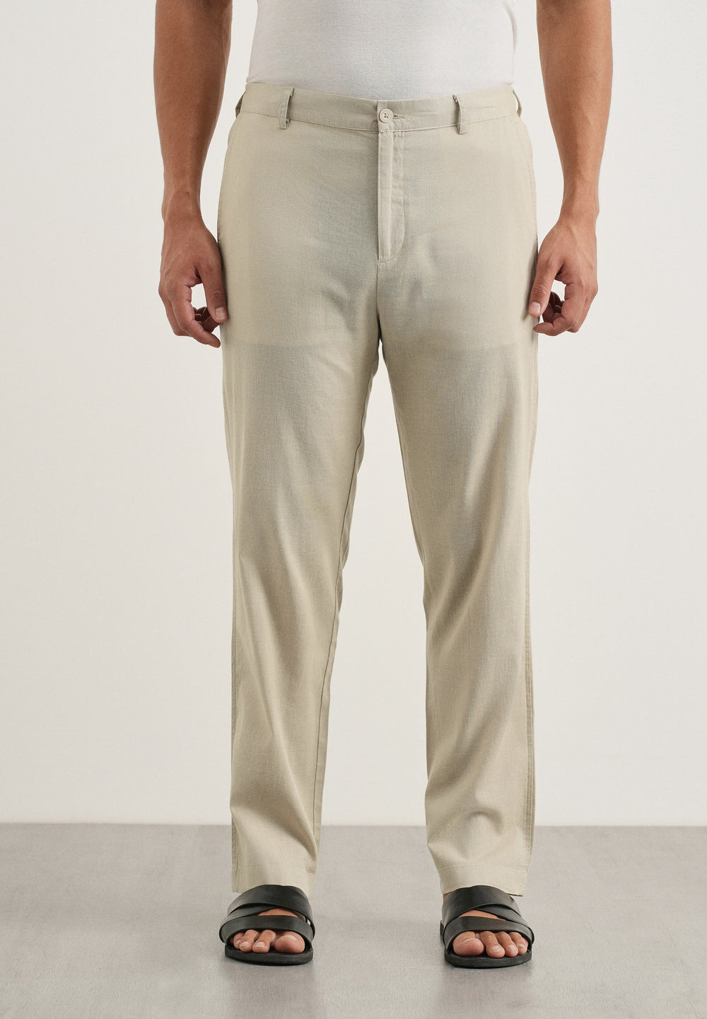 Beige Cotton Linen Regular Fit Pant