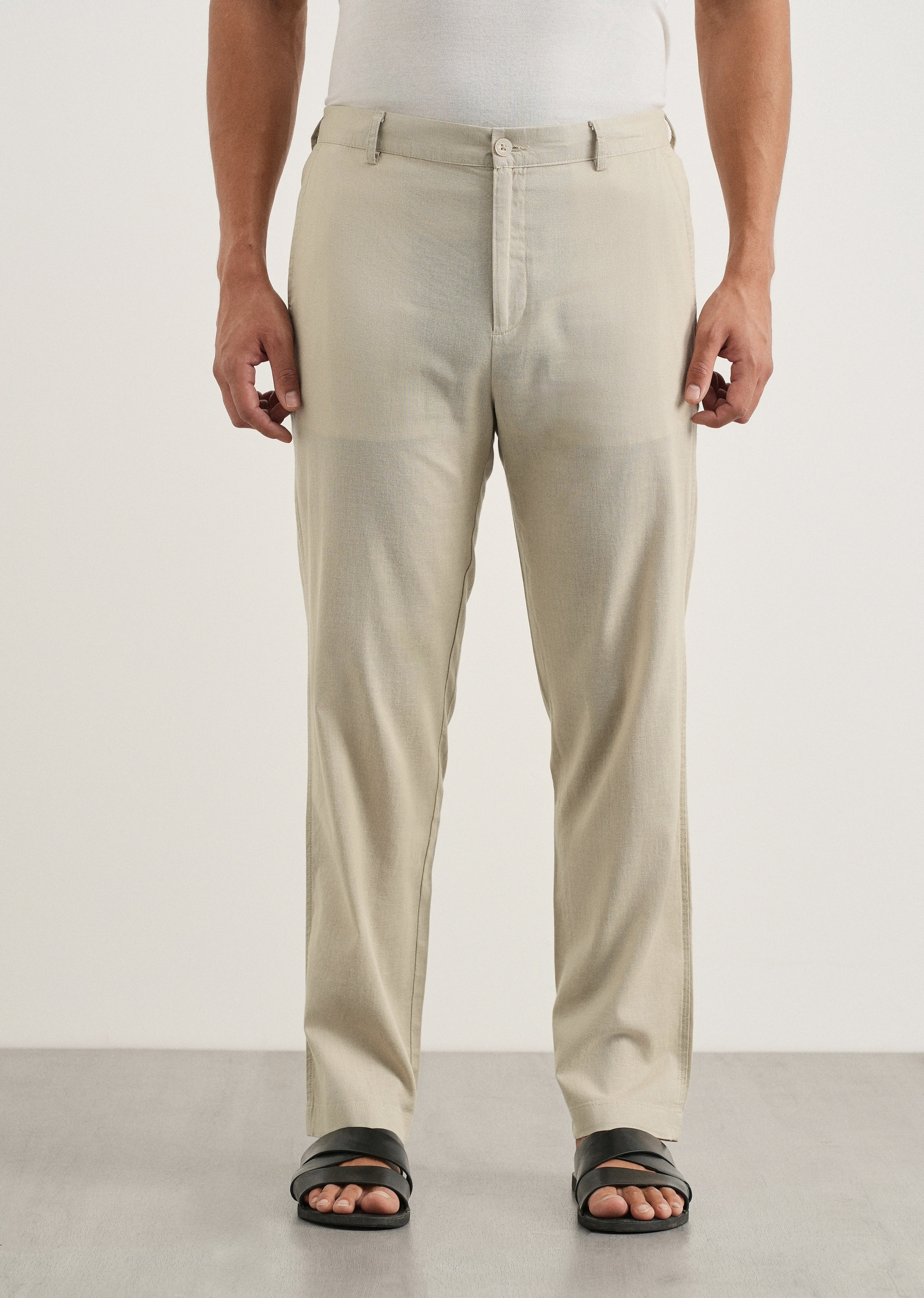 Beige Cotton Linen Regular Fit Pant