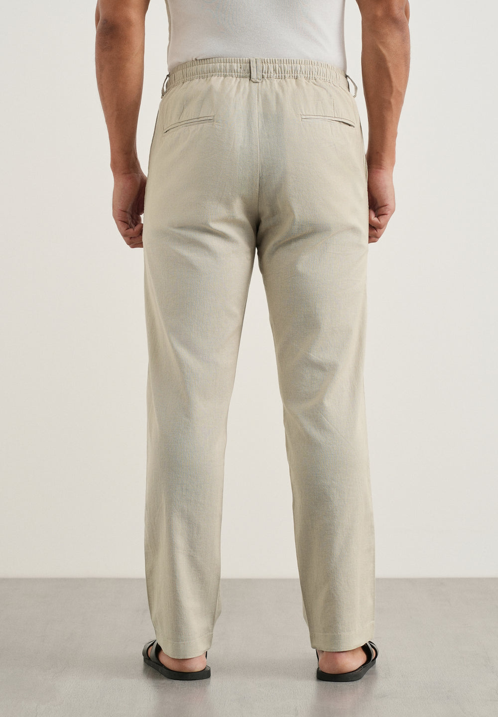 Beige Cotton Linen Regular Fit Pant