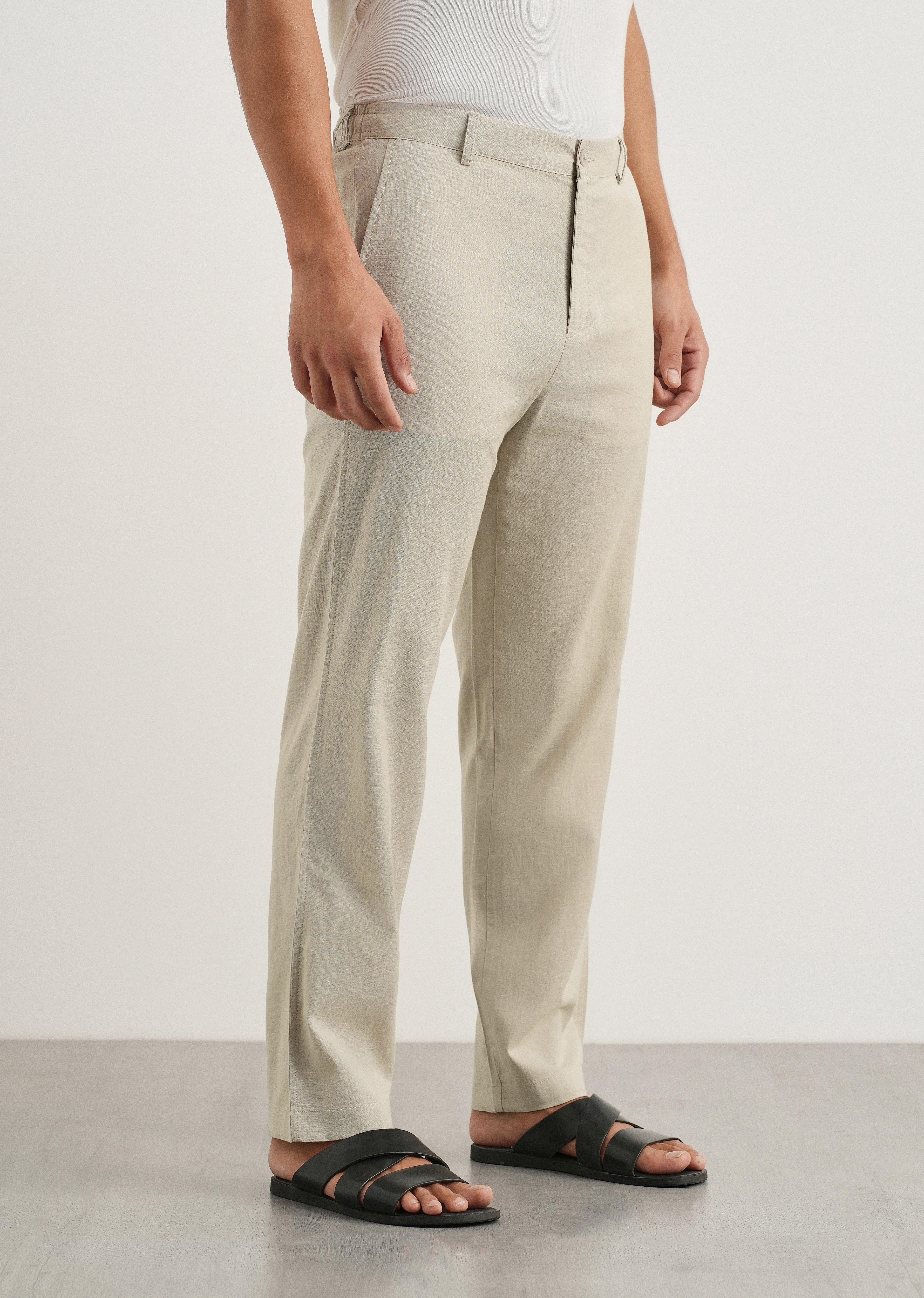 Beige Cotton Linen Regular Fit Pant