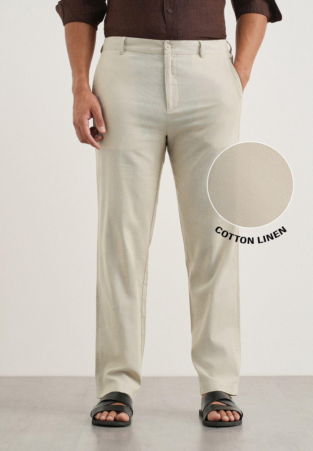 Beige Cotton Linen Regular Fit Pant