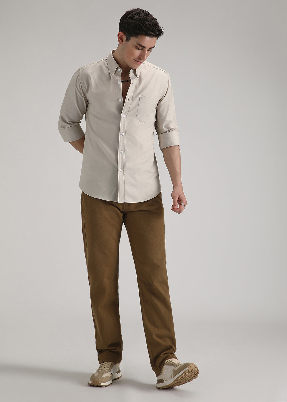 Beige Cotton Oxford Shirt