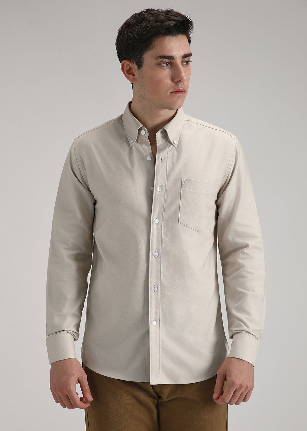 Beige Cotton Oxford Shirt