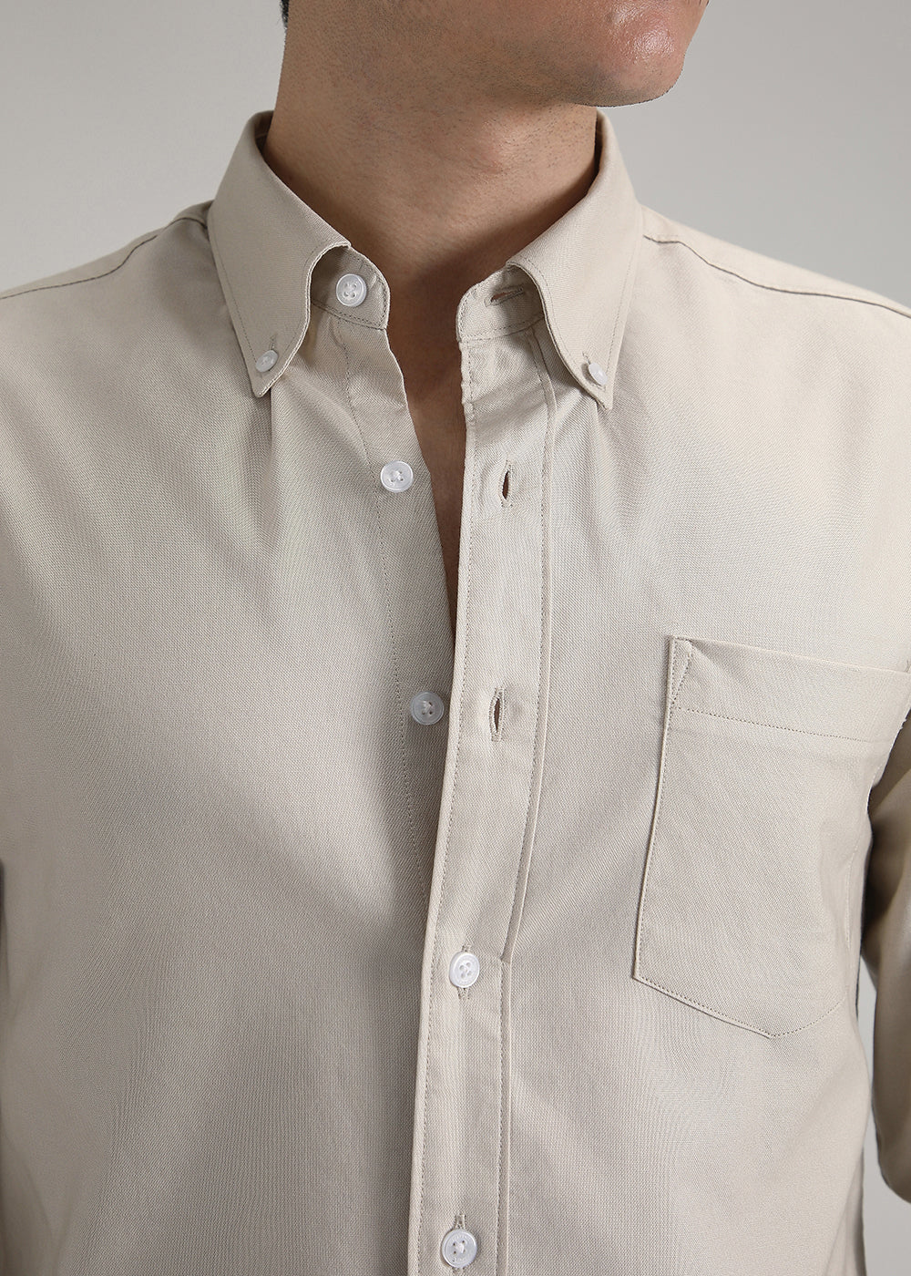 Beige Cotton Oxford Shirt