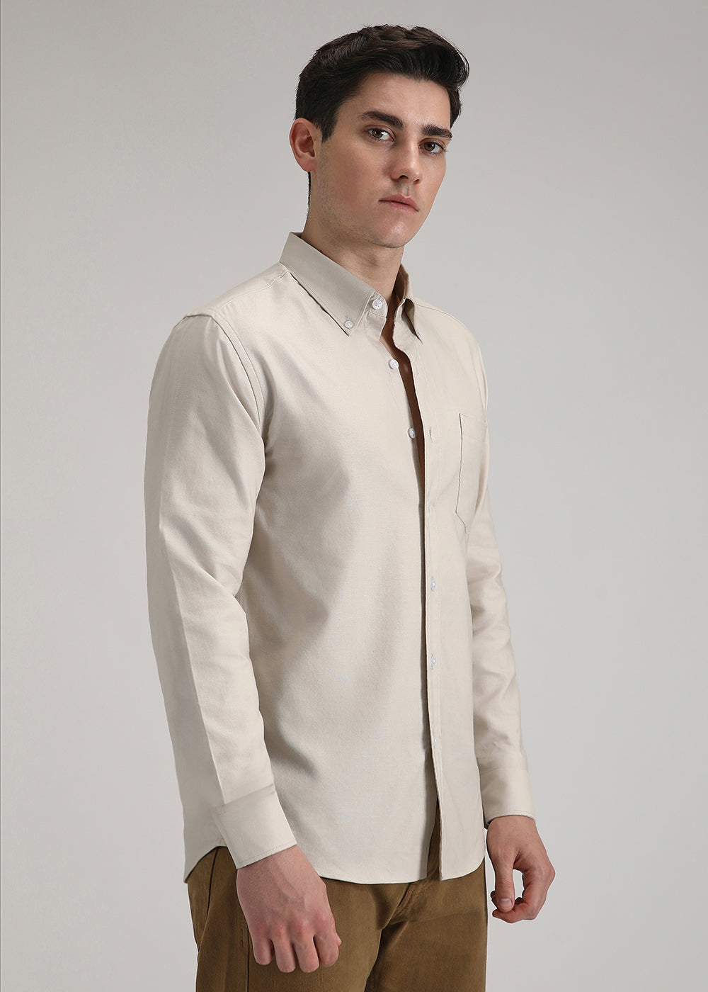 Beige Cotton Oxford Shirt