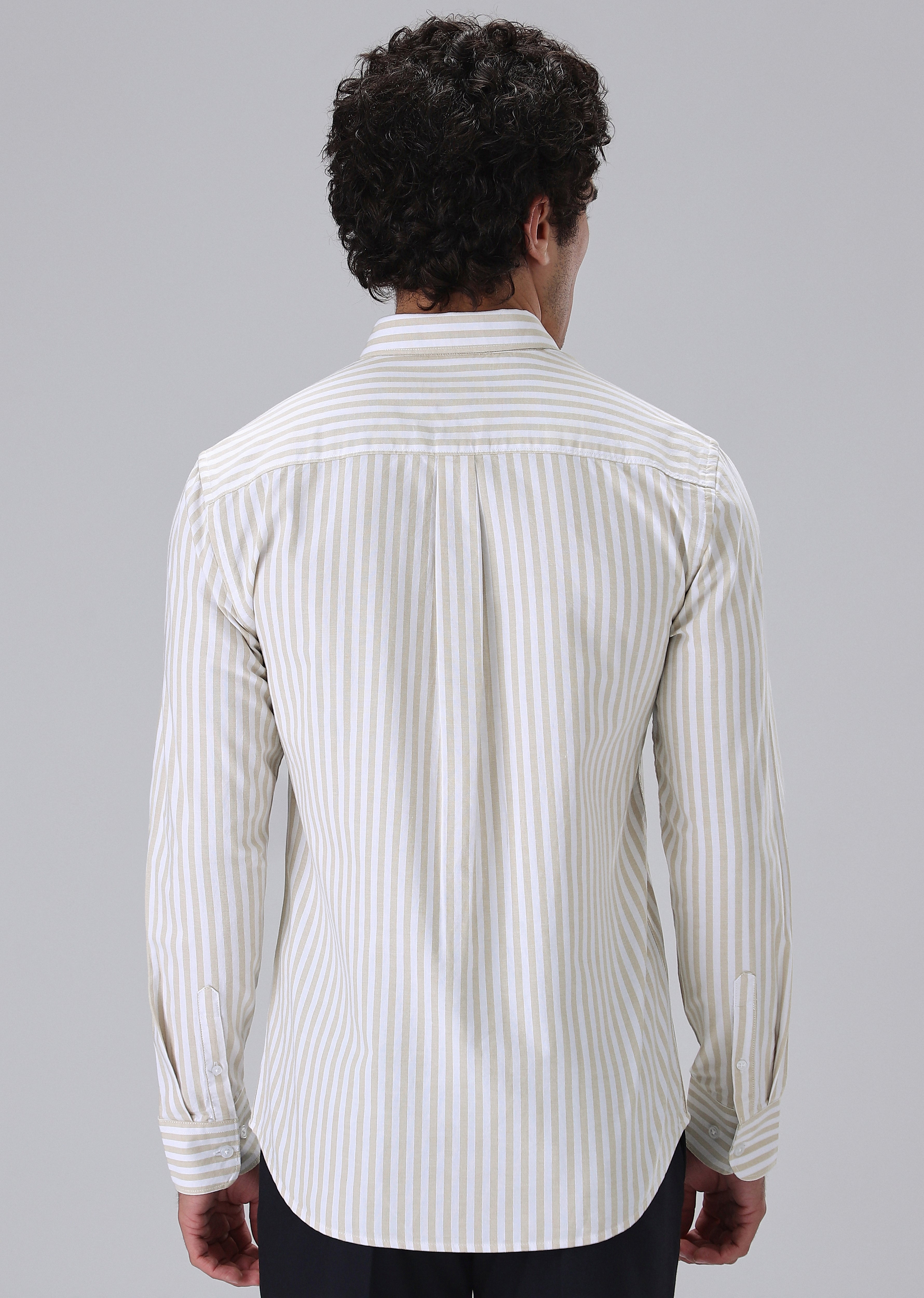 Beige Cotton Oxford Stripe Shirt