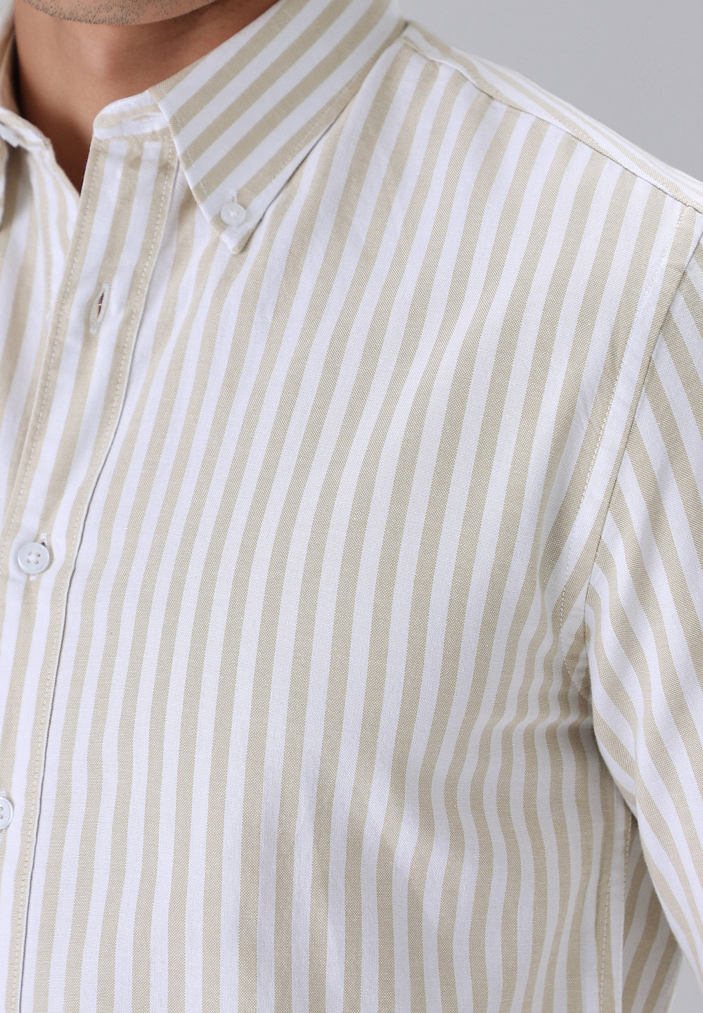 Beige Cotton Oxford Stripe Shirt