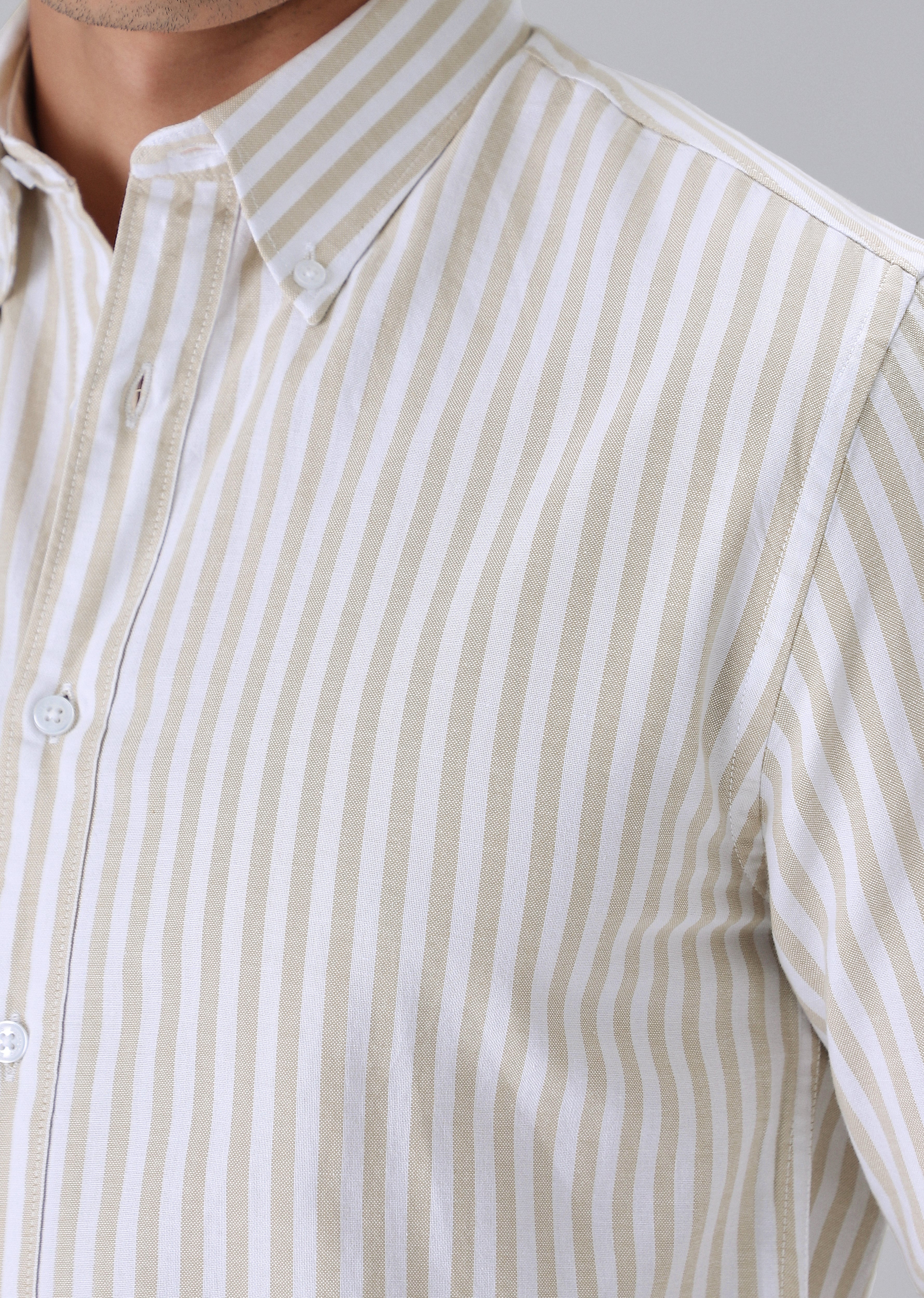 Beige Cotton Oxford Stripe Shirt