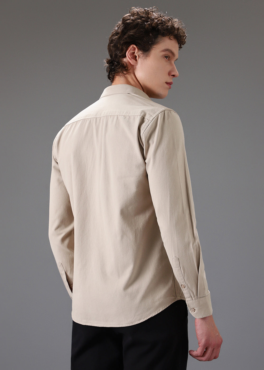 Beige Cotton Single Pocket Shirt