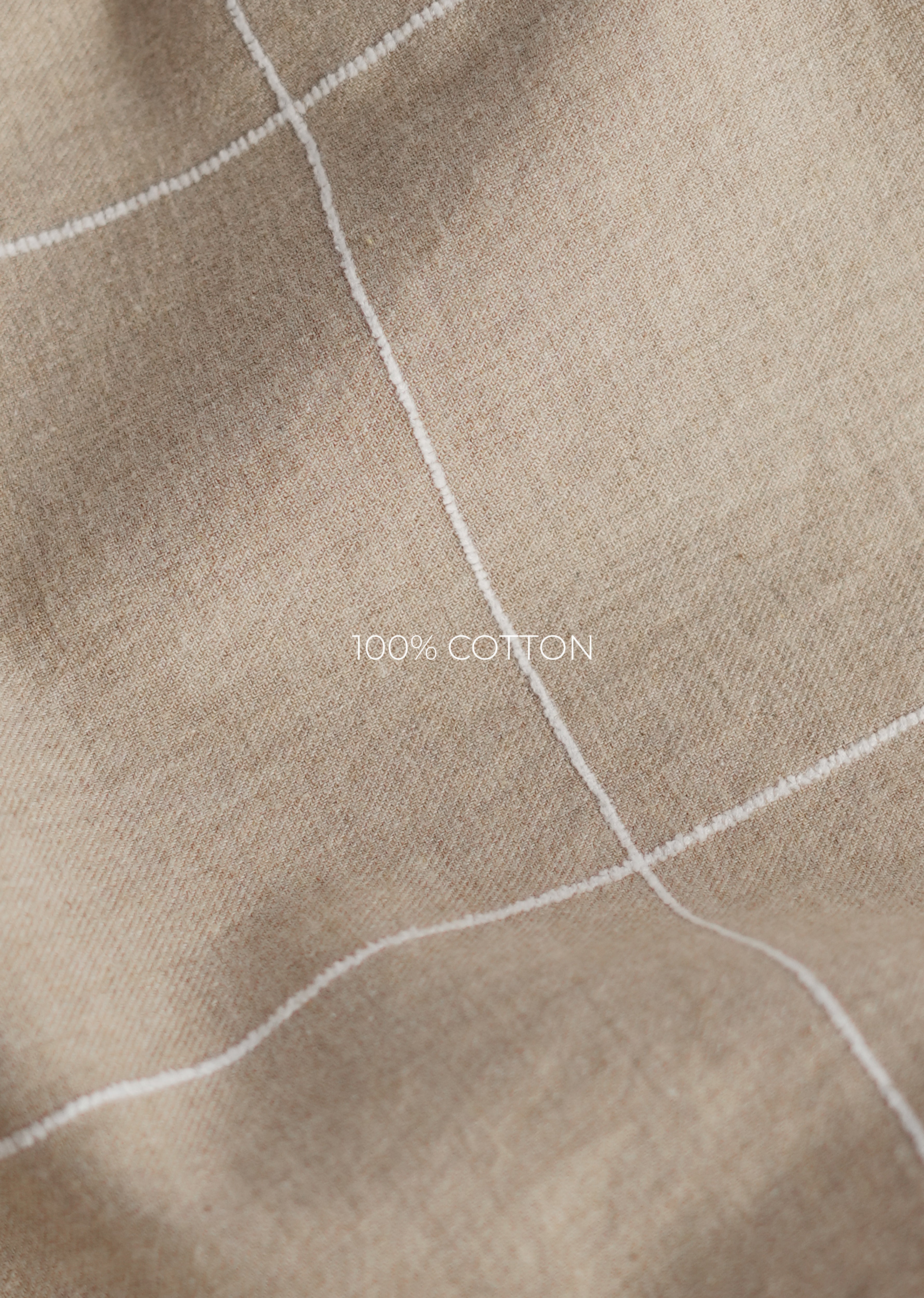 Beige Cotton Windowpane Check Shirt