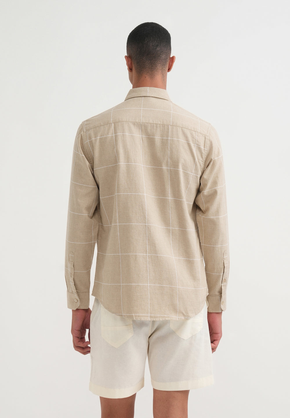 Beige Cotton Windowpane Check Shirt