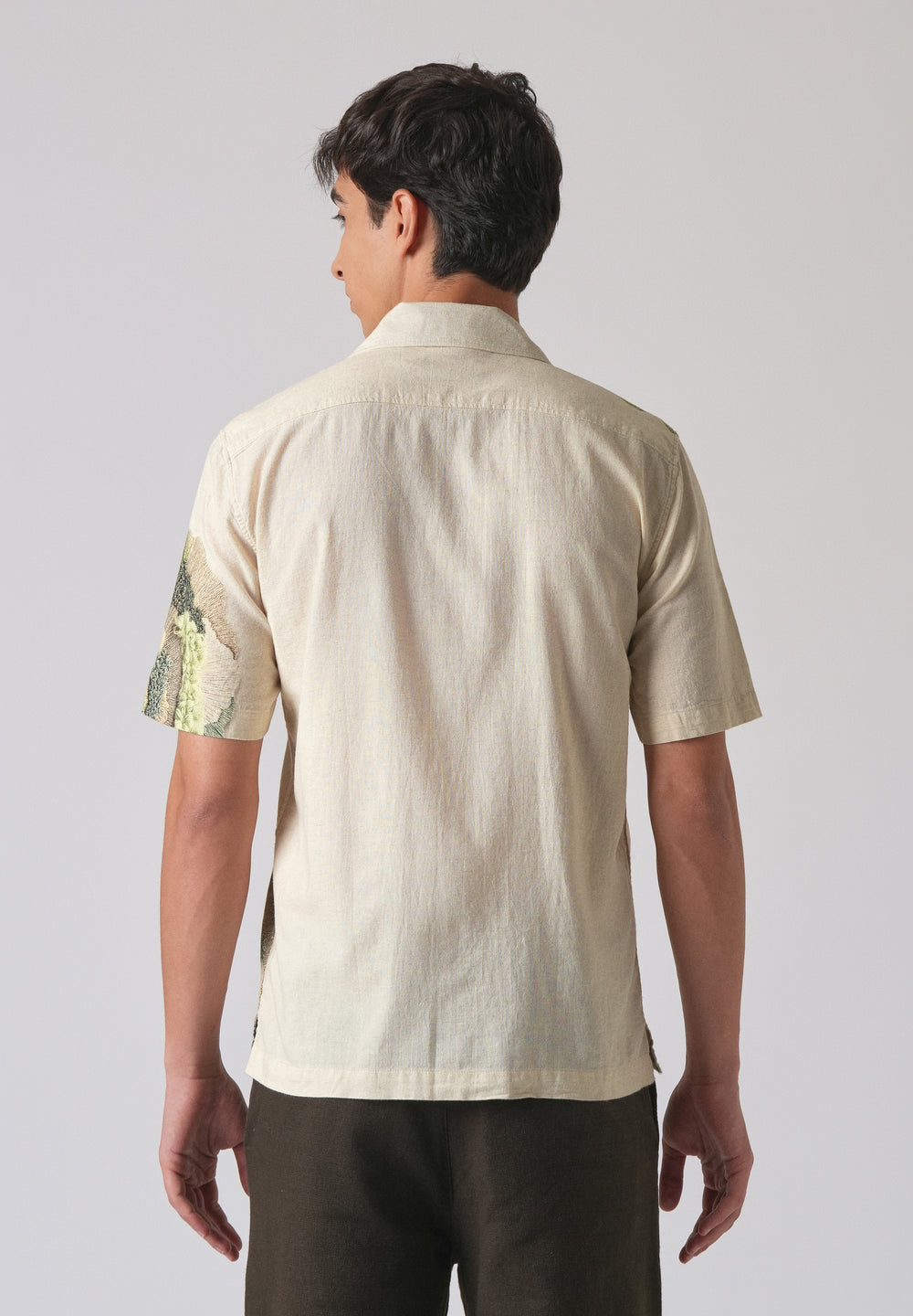 Beige Cotton/Linen Coral Print Shirt