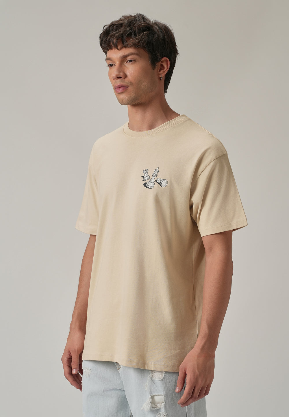 Beige Cream Back Printed Oversized T-Shirt