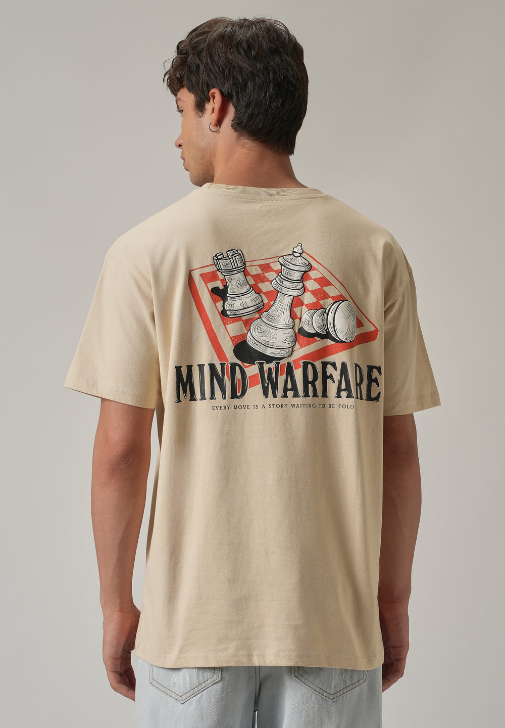 Beige Cream Back Printed Oversized T-Shirt