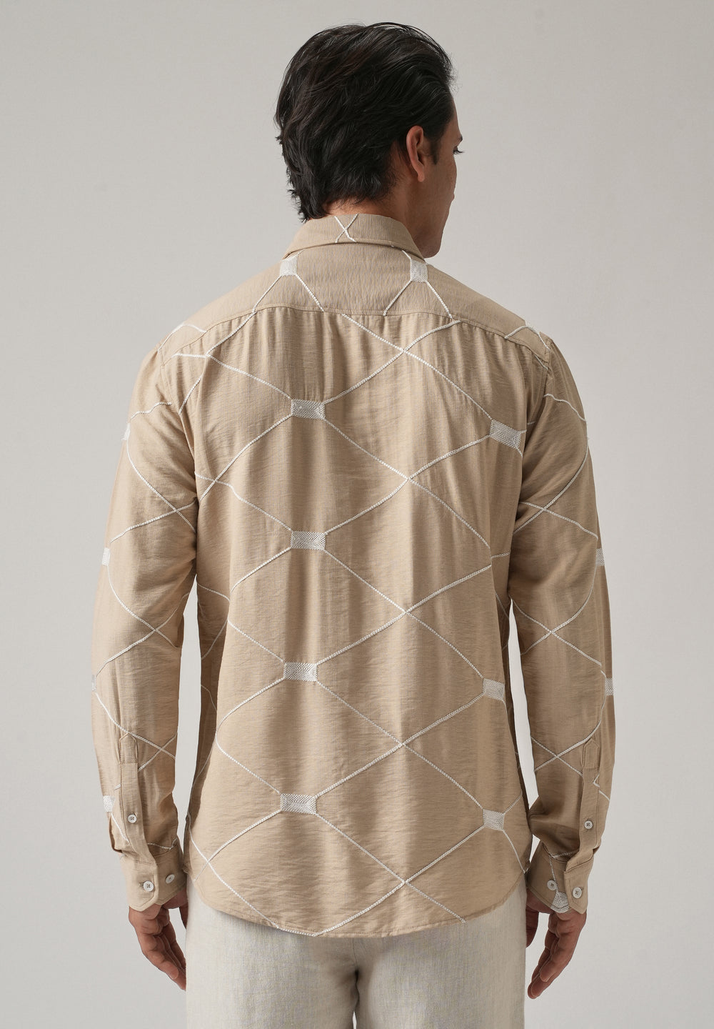 Beige Crisscross Embroidery Shirt