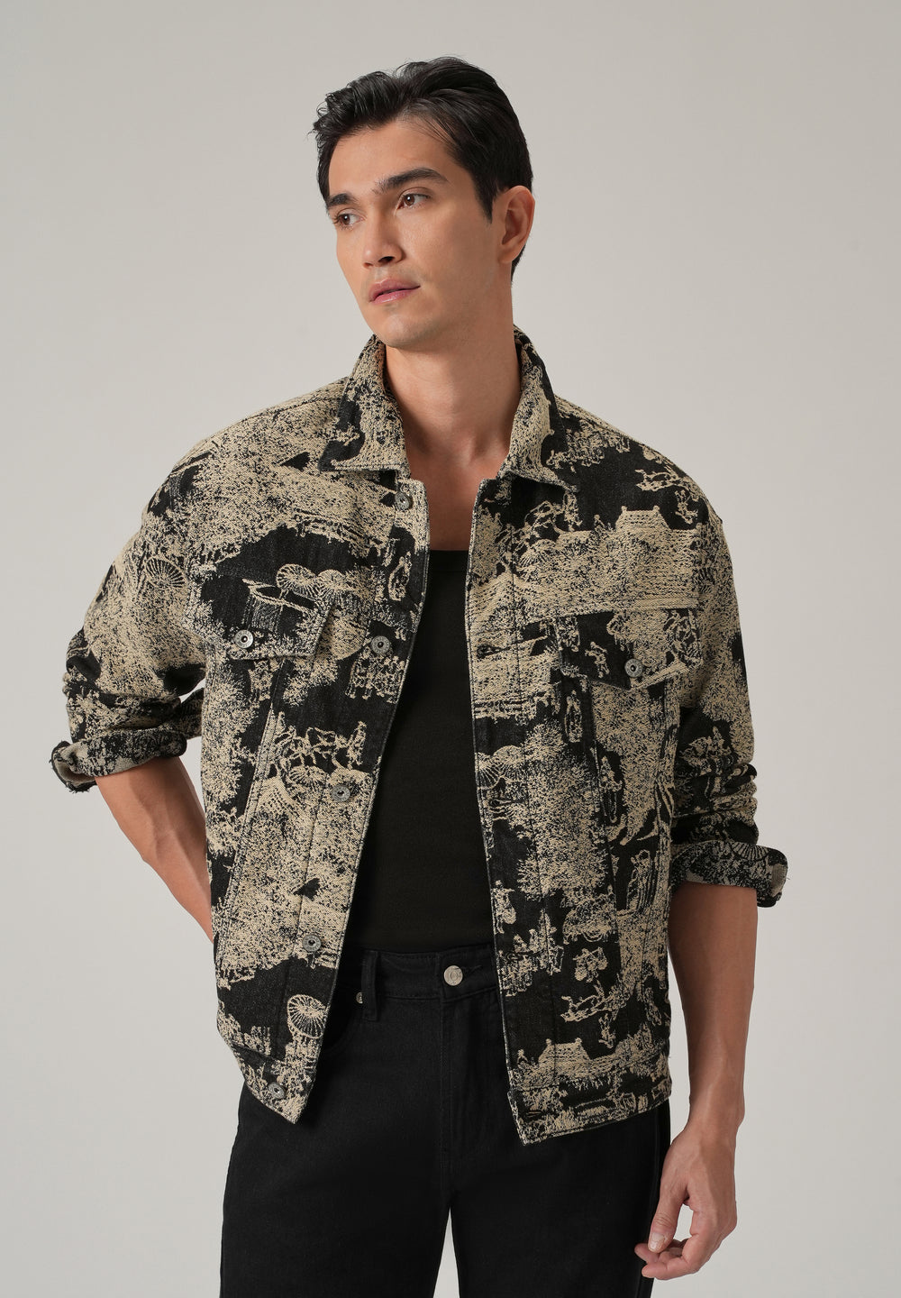 Beige Denim Jacquard Jacket