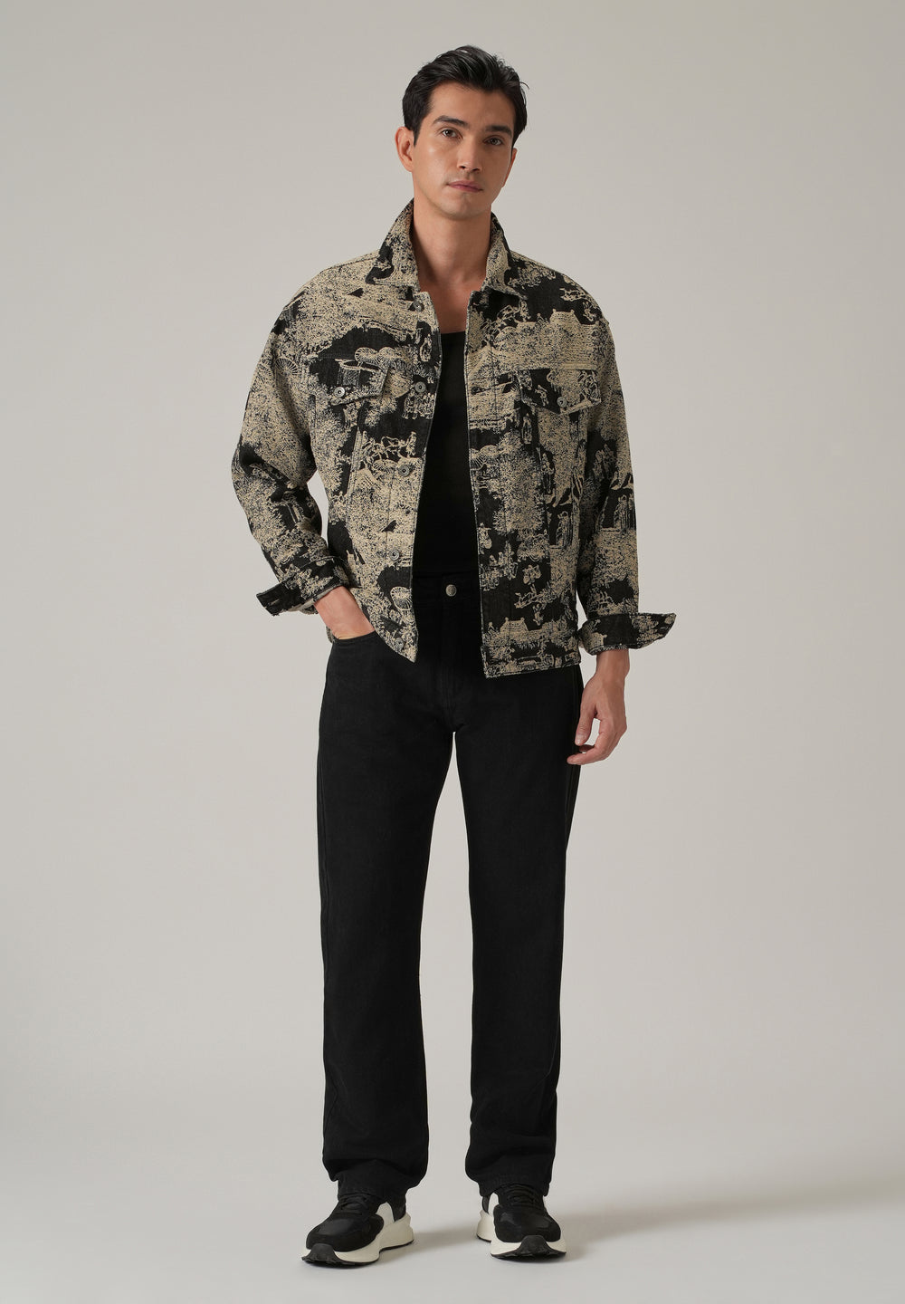 Beige Denim Jacquard Jacket