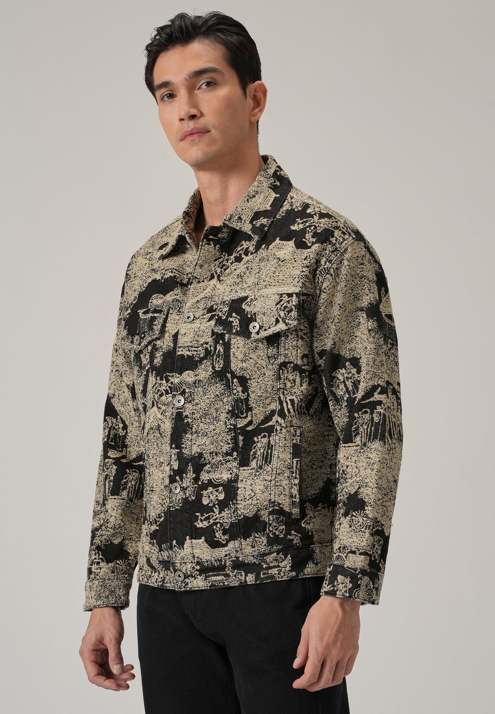 Beige Denim Jacquard Jacket