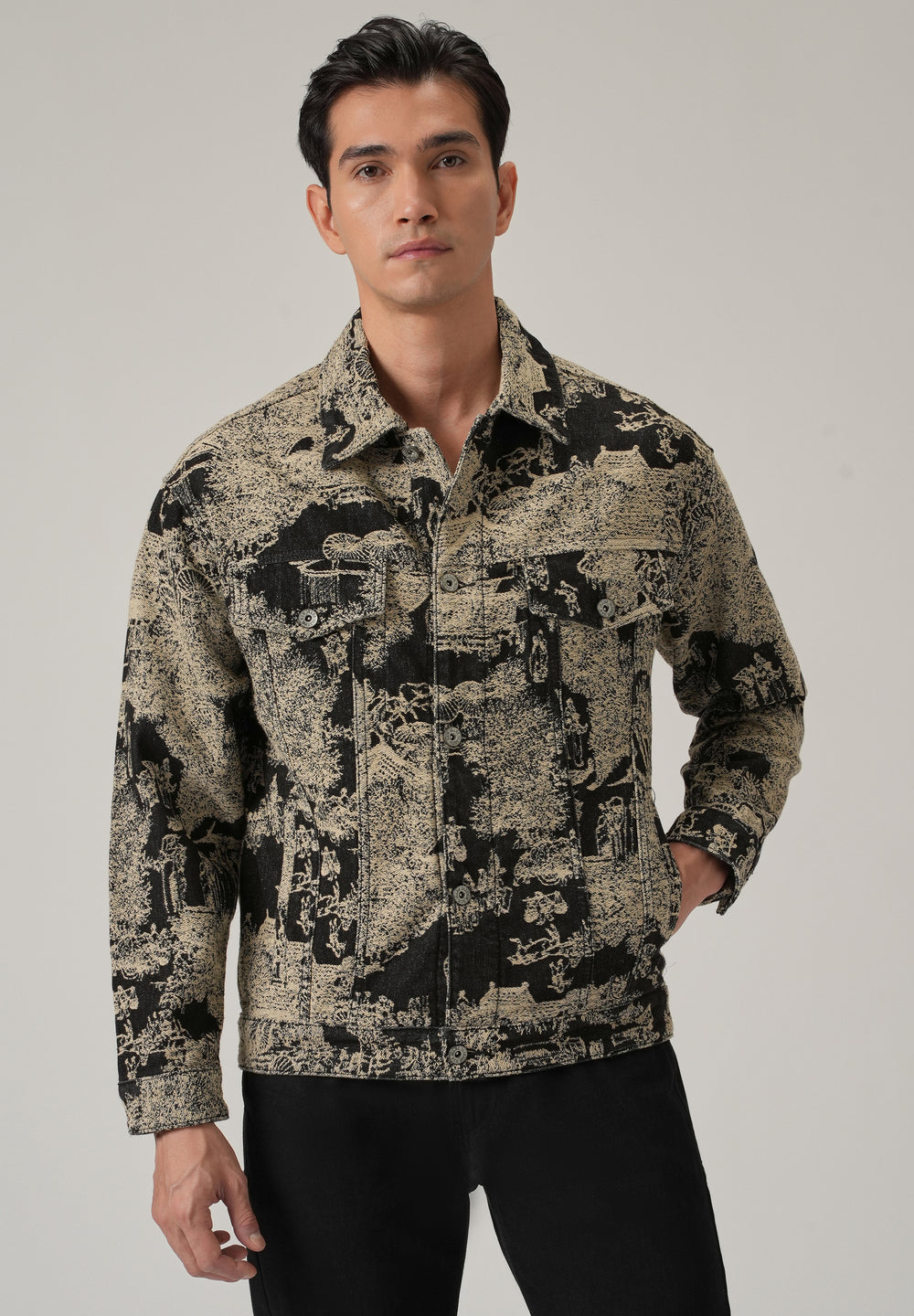 Beige Denim Jacquard Jacket